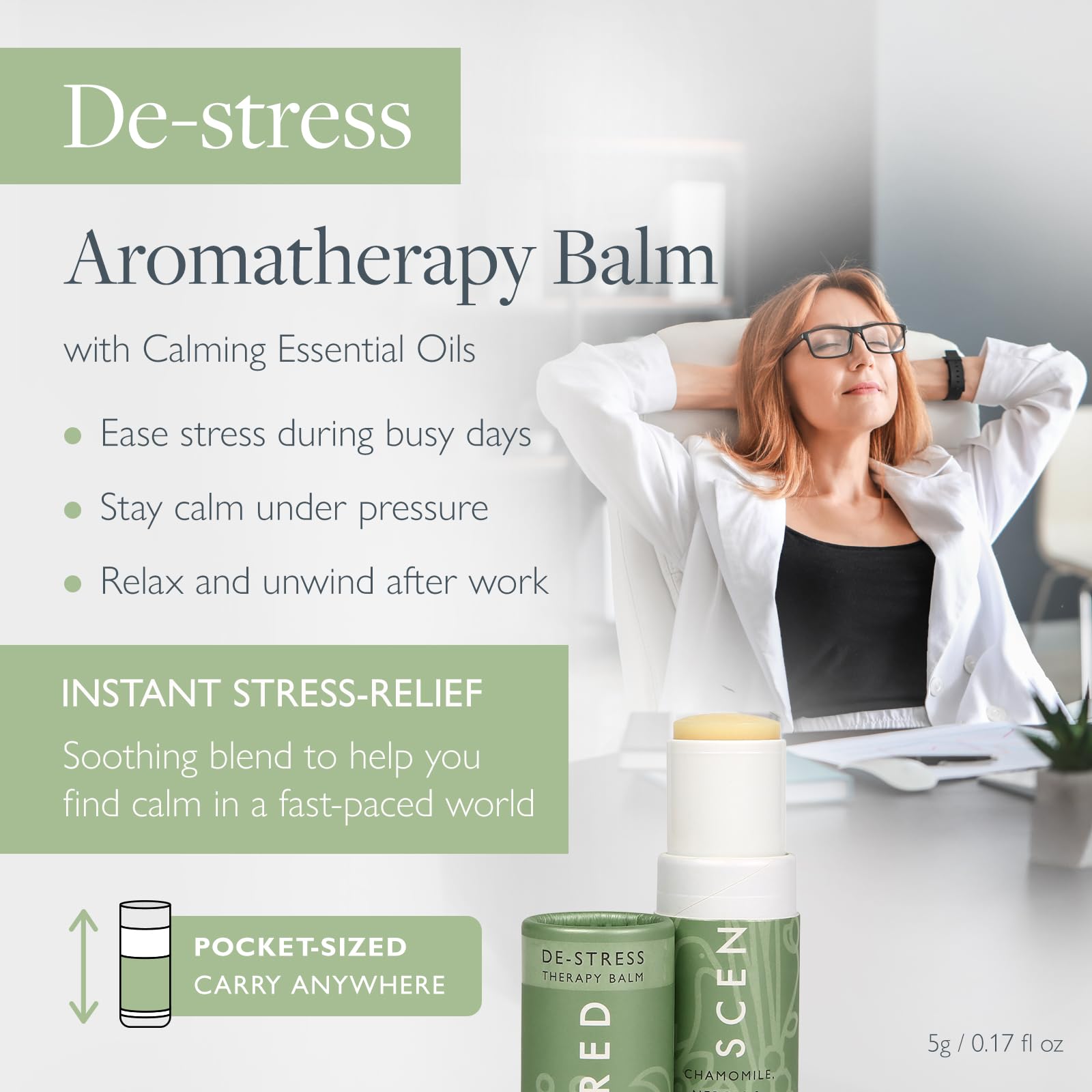Scentered Aromatherapy Stress Relief Balm Stick - De Stress Essential Oil Roll On Calm Carry for Relaxation - 100% Natural Stres