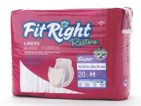 FitRight Restore Incontinence Liners, Maximum Absorbency, 13'' x 30'', 20 Count (Pack of 4)