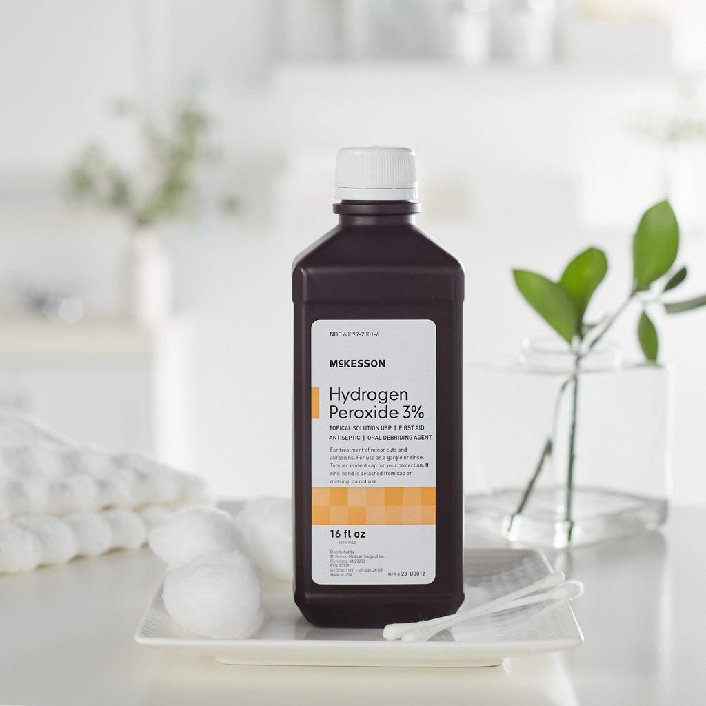 McKesson Hydrogen Peroxide 3%, 16 oz [Pack of 12] Bulk, Topical Solution USP, First Aid Antiseptic, Oral Debriding Agent