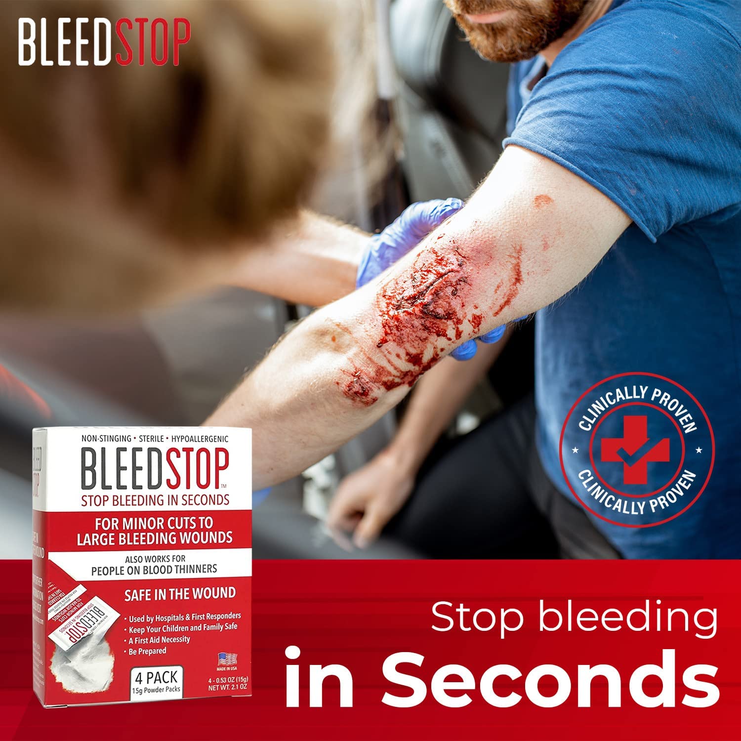 BleedStop First Aid Powder for Blood Clotting, Trauma Kit, Blood Thinner Patients, Camping Safety, and Survival Equipment for Mo