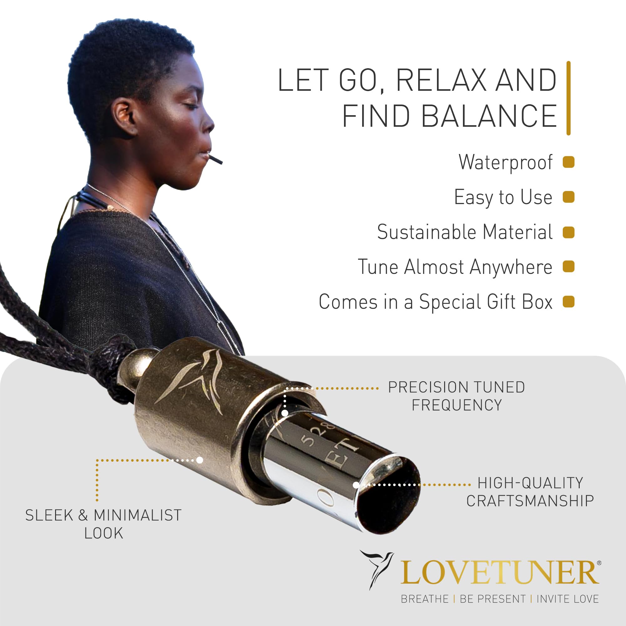 LOVETUNER Breathing & Meditation Tuning Necklace 528 Hz Whistle | 528 Hz Solfeggio Frequency | Breathwork Necklace Mindfulness D