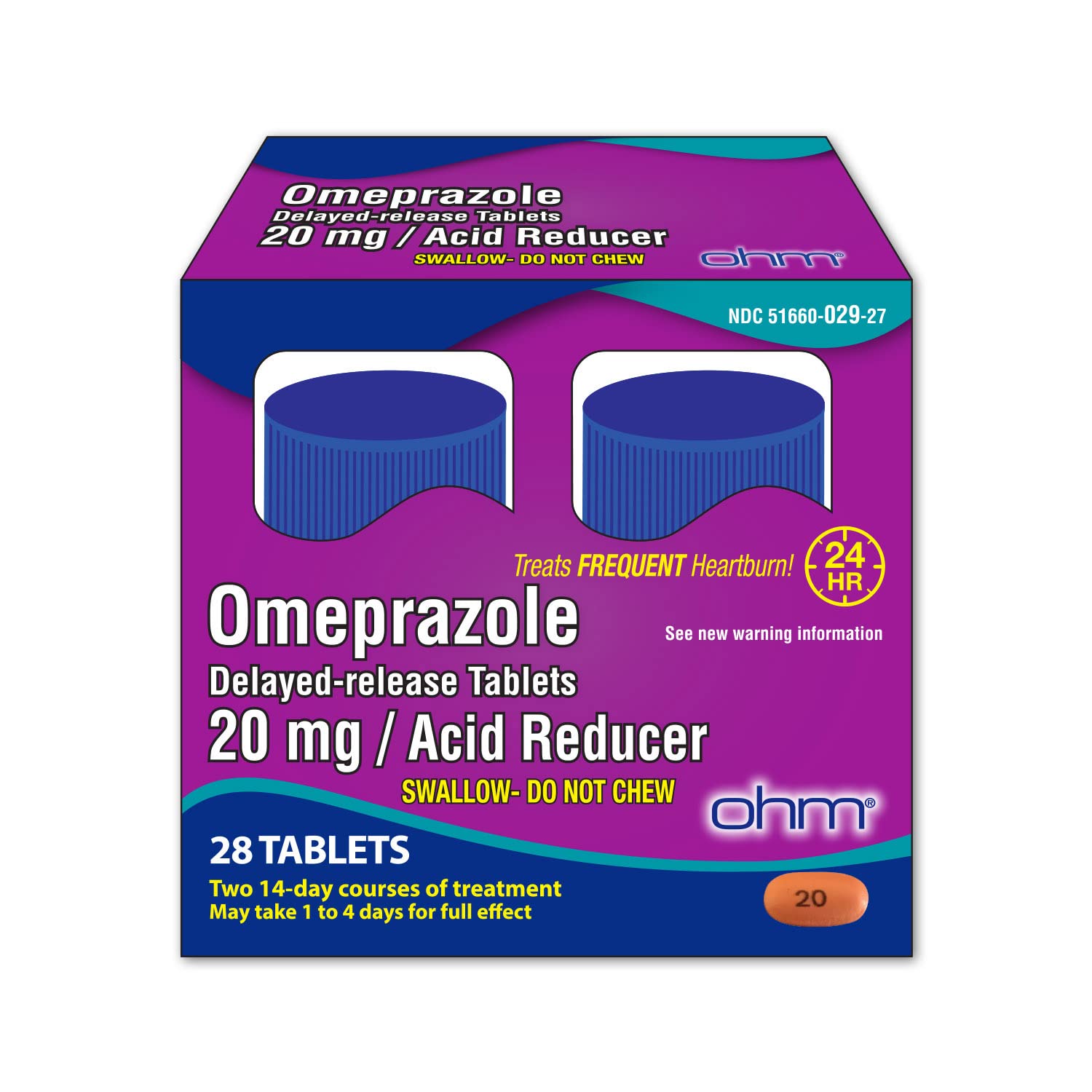 Ohm Omeprazole Tablets, Delayed-Release Tablets, 20mg Acid Reducer, 28 Tablets