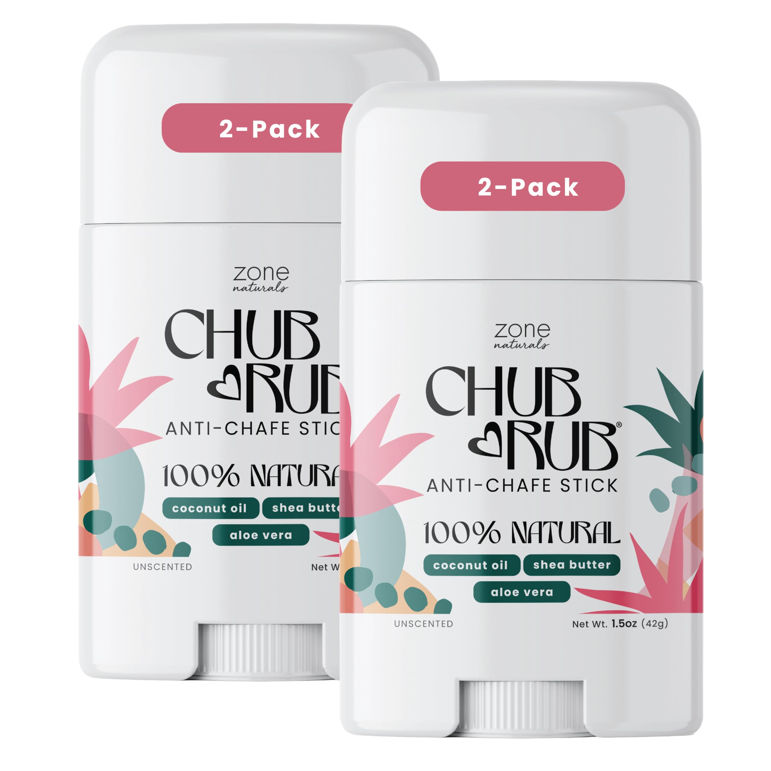 Zone Naturals 2 Pack Chub Rub Stick - All Natural Anti Chafing Stick - Friction Defense Stick - Anti Chafe Stick Reduces Rubbing