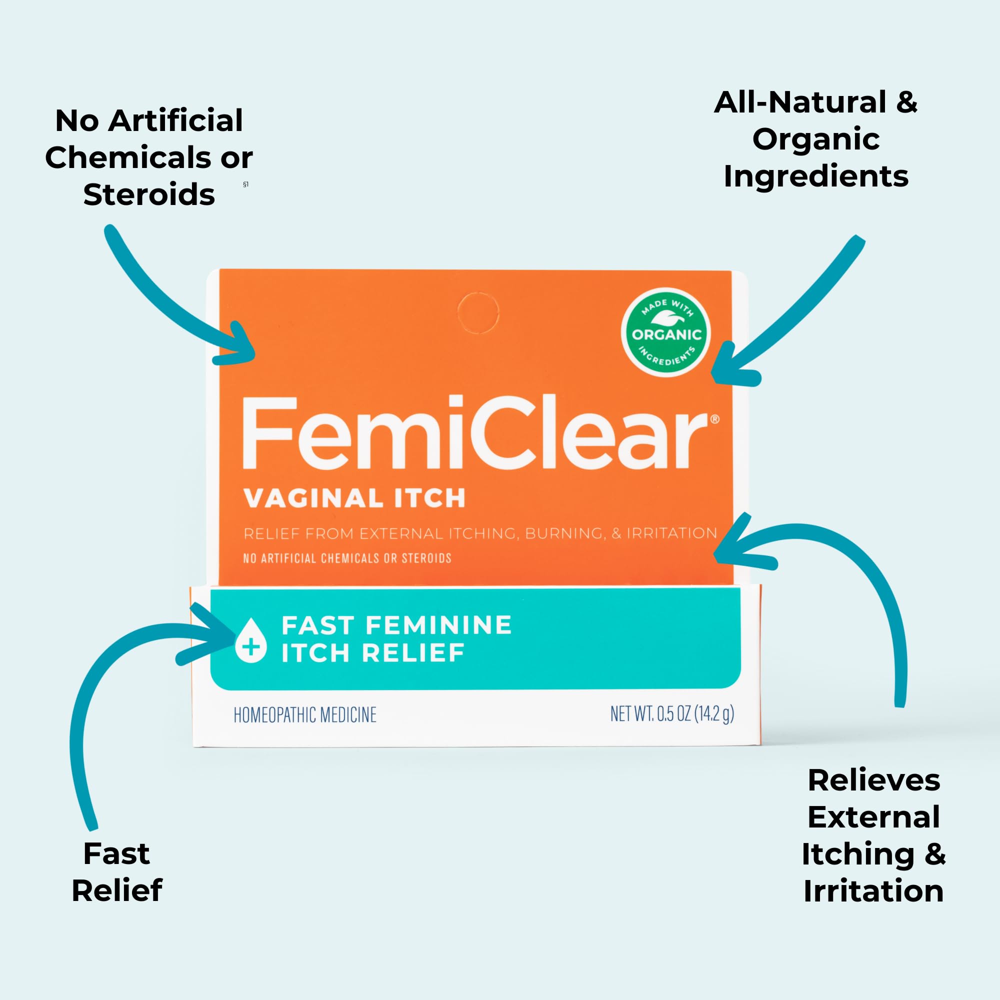 FemiClear Vaginal Itch Relief | Fast Feminine Itch Relief | Made with All-Natural & Organic Ingredients | Feminine Hygiene Produ