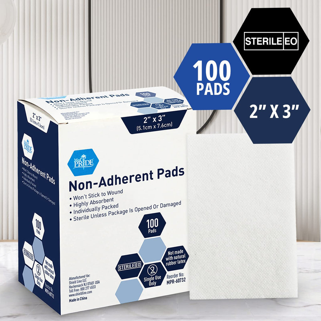 MED PRIDE Sterile Non Adherent Pads 2x3, Pack of 100, Non Stick Pads for Wounds 2x3, Highly Absorbent, Individually Wrapped