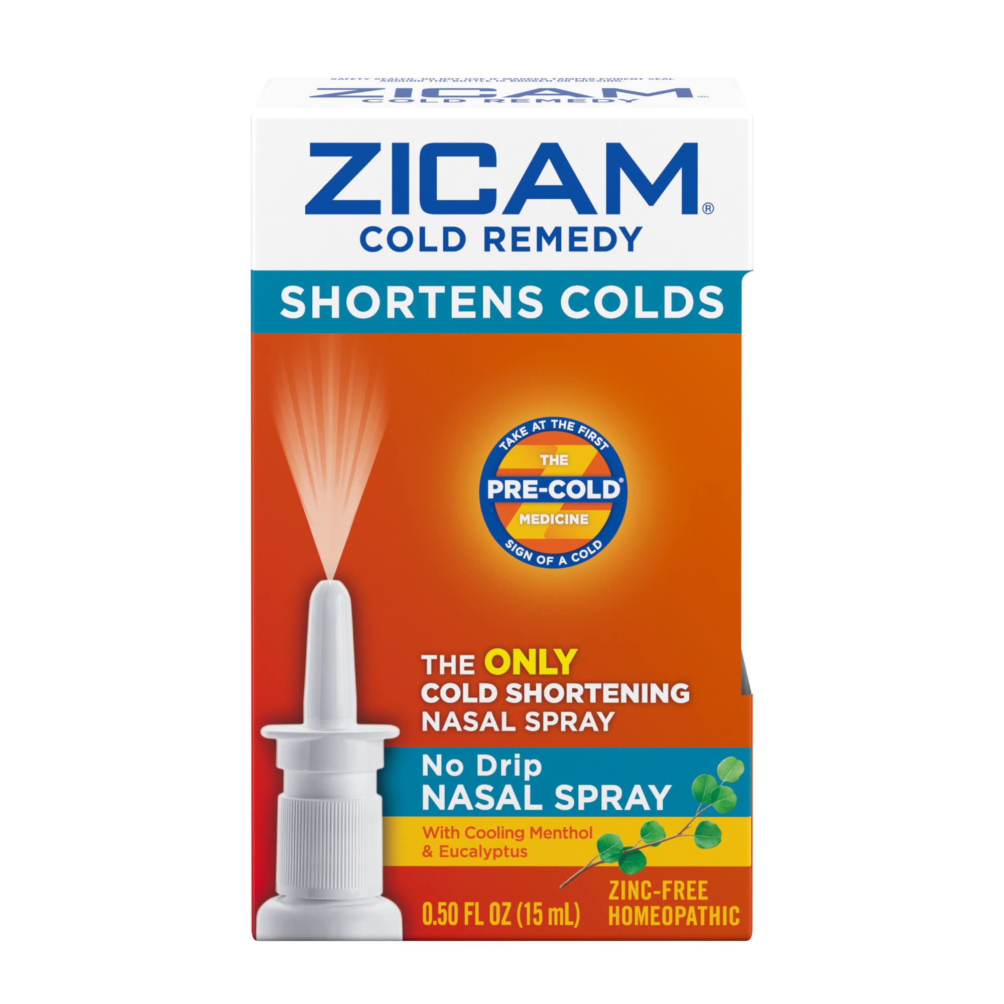 Zicam Cold Remedy No-Drip Nasal Spray with Cooling Menthol & Eucalyptus, Homeopathic, Zinc-Free, Pre-Cold Medicine, Shortens Col
