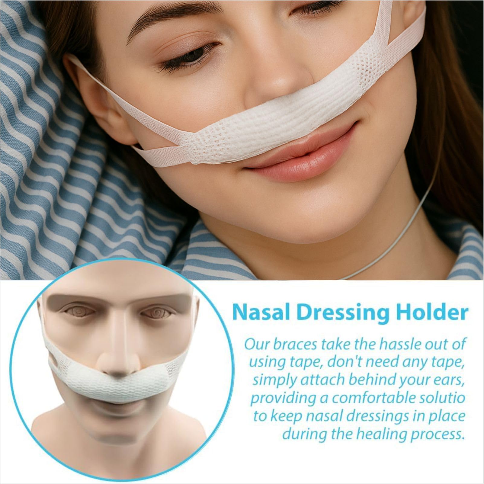 20 PCS Nasal Dressing Holders - Elastic External Nose Mesh Wound Bandage, Nasal Packing Retainers with Cotton Core, Post-Op Supp