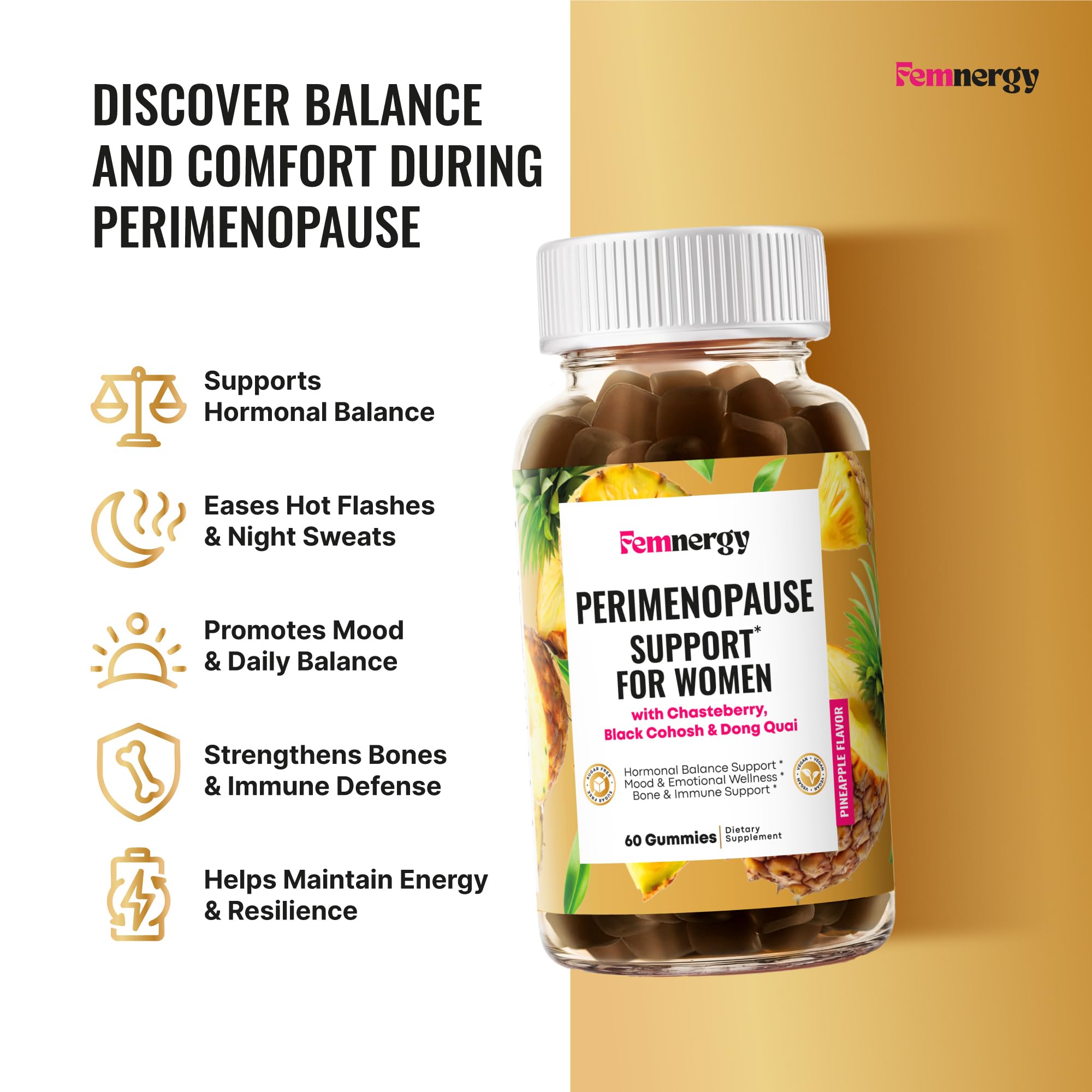 Femnergy Perimenopause Support Gummies for Women - Menopause Relief Estrogen & Hormone Balance Supplement with Black Cohosh Chas