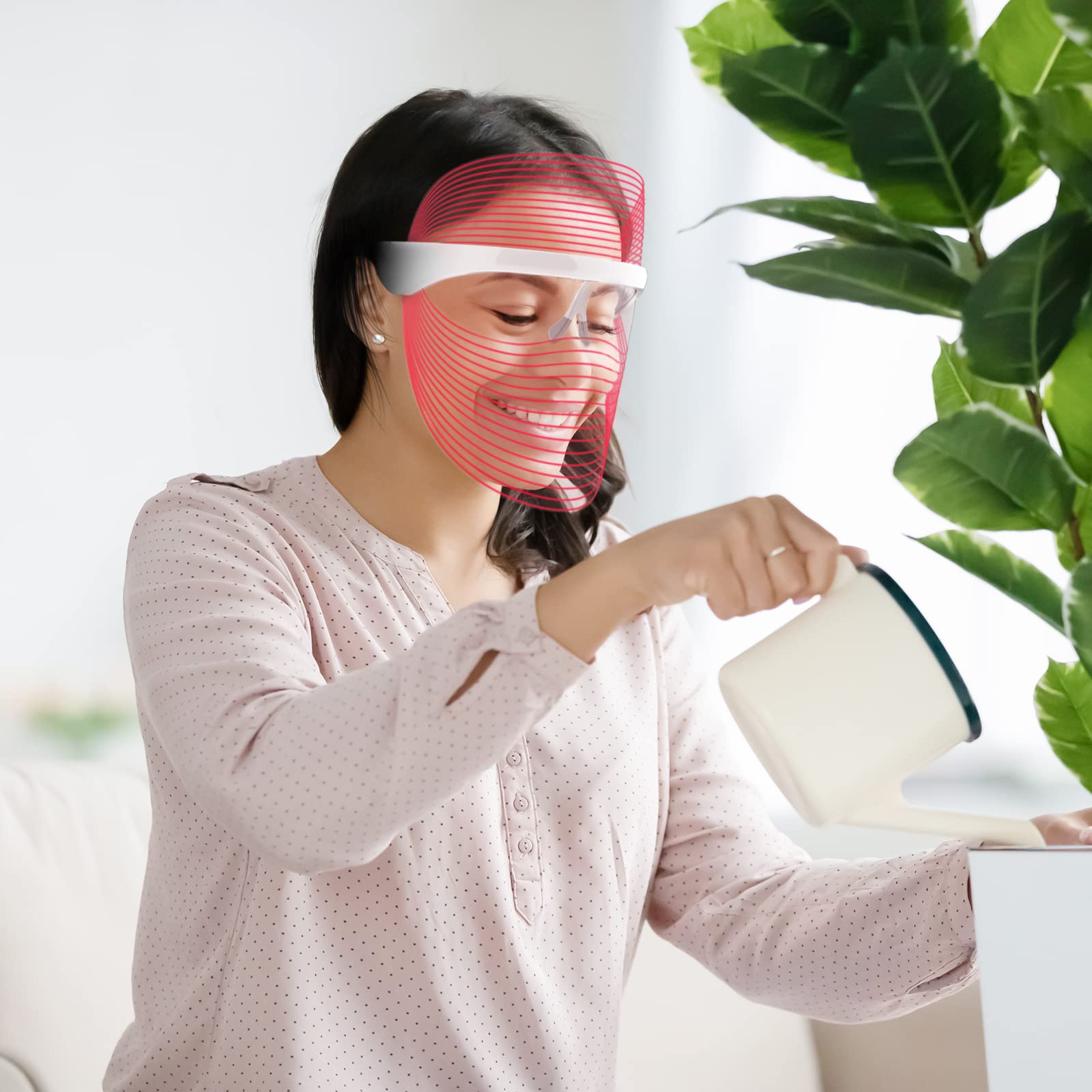 L E D Face Mask Light Therapy, 7 Colors L E D Light Therapy Mask, Red & Blue Light Therapy for Face, Light Mask for Skin Care, P