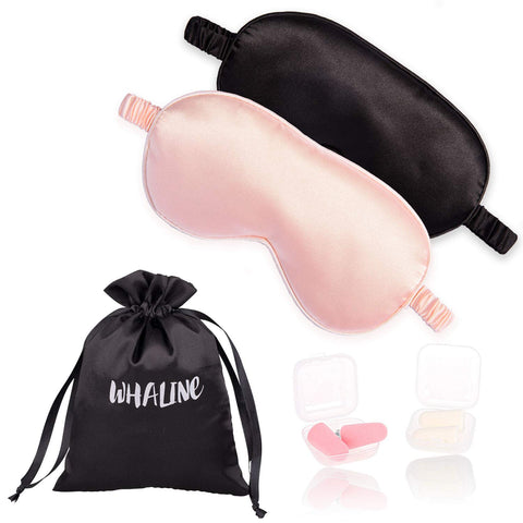 Whaline 2 Pcs Silk Sleep Eye Cover with Ear Plugs and Elastic Strap, Soft and Smooth Eye Cover for Men & Women Night Sleeping, T