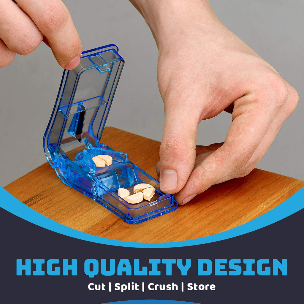 Pill Cutter - V- Grip Pill Crusher and Cutter for Vitamins, Big & Small Pills, and Medication - Transparent Pill Splitter with P
