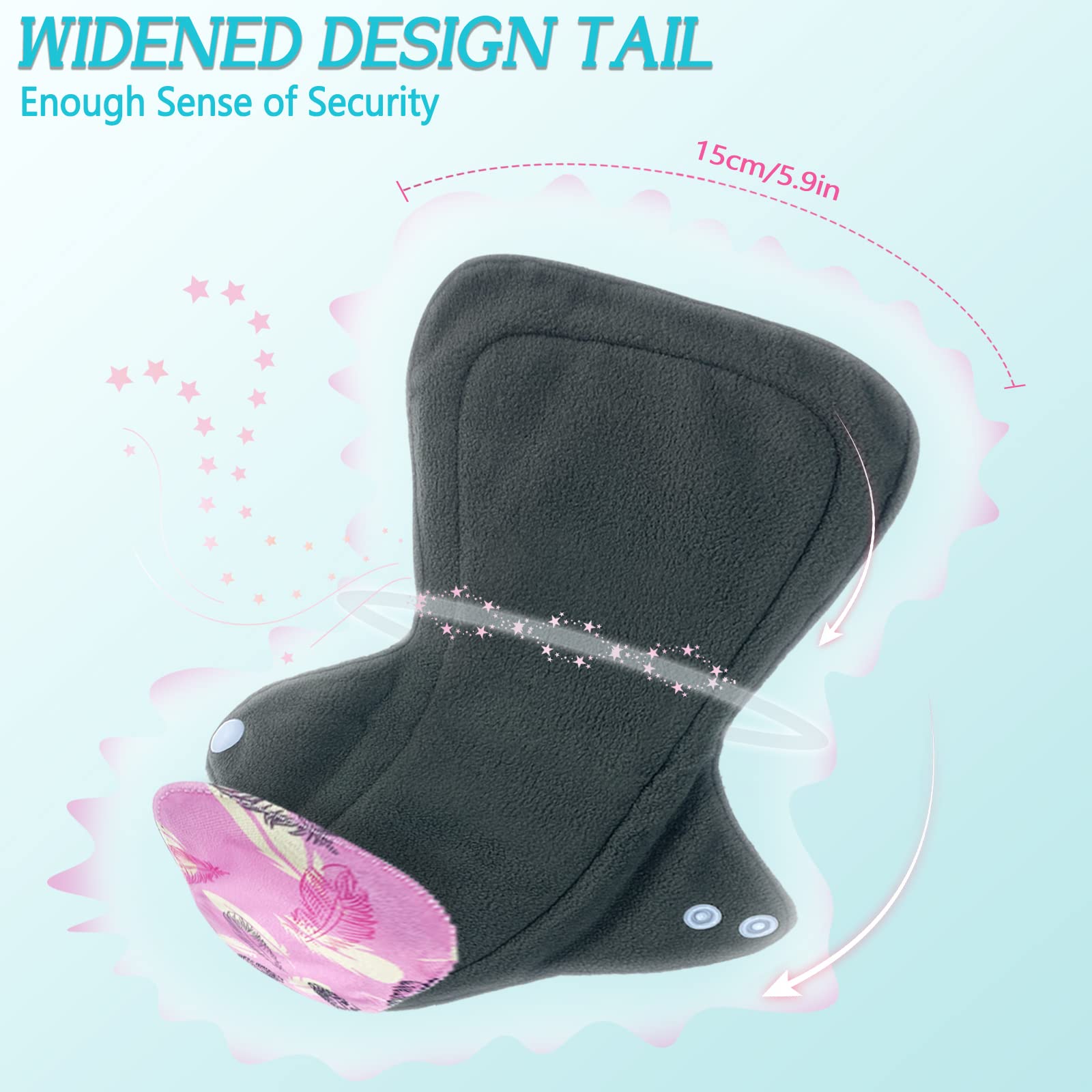 ZCOINS 4PCS Overnight Pads 13.5inch Reusable Pads Menstrual Heavy Flow, Washable Cloth Pad with 1 Zipper Bag
