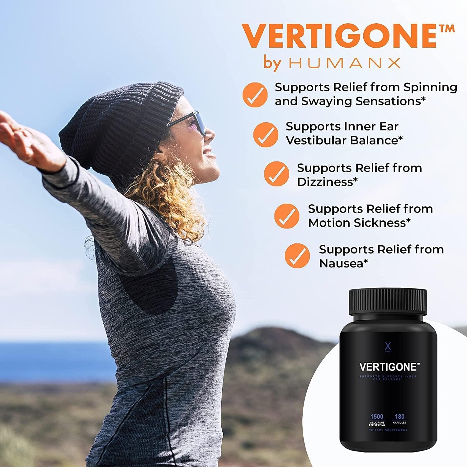 HUMANX VertiGone - Vertigo Relief - Time-Tested Ingredients - Ancient Natural Inner Ear Balance Supplement - Relieves Dizziness,