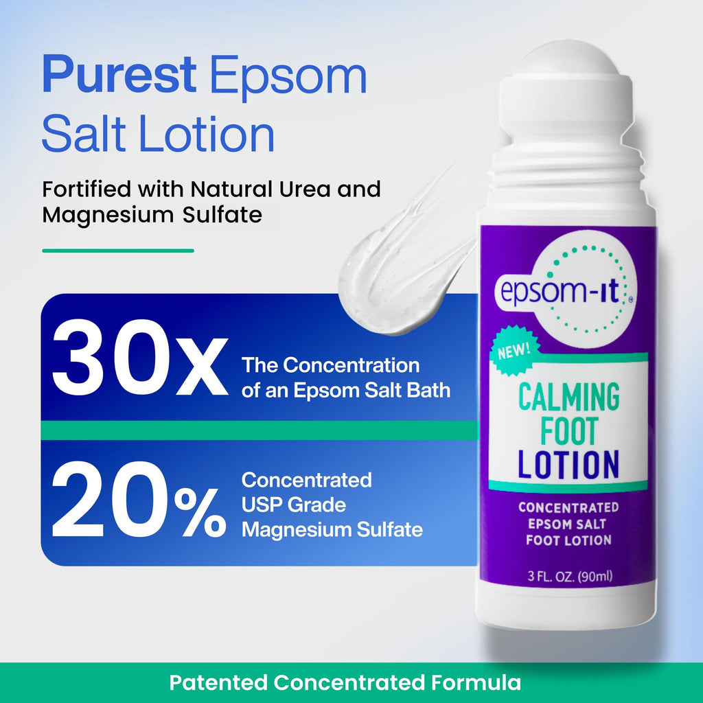 EPSOM-IT Calming Foot Lotion - Roll On Magnesium Sulfate Lotion for Tired Feet & Ankles, Topical Epsom Salt with Urea, Soften To