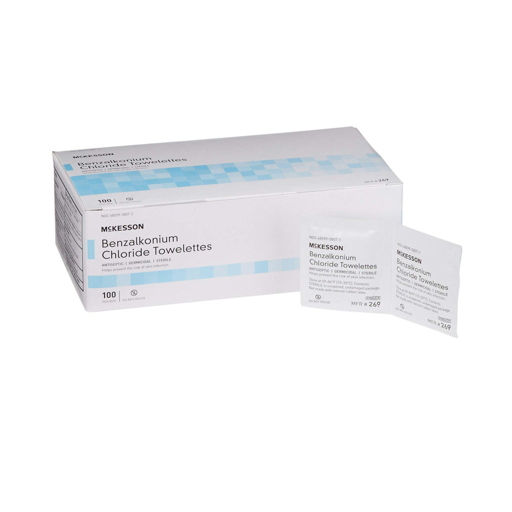McKesson Benzalkonium Chloride Towelettes [Pack of 1000] First Aid Antiseptic Wipes, Sterile Individual Wrapped
