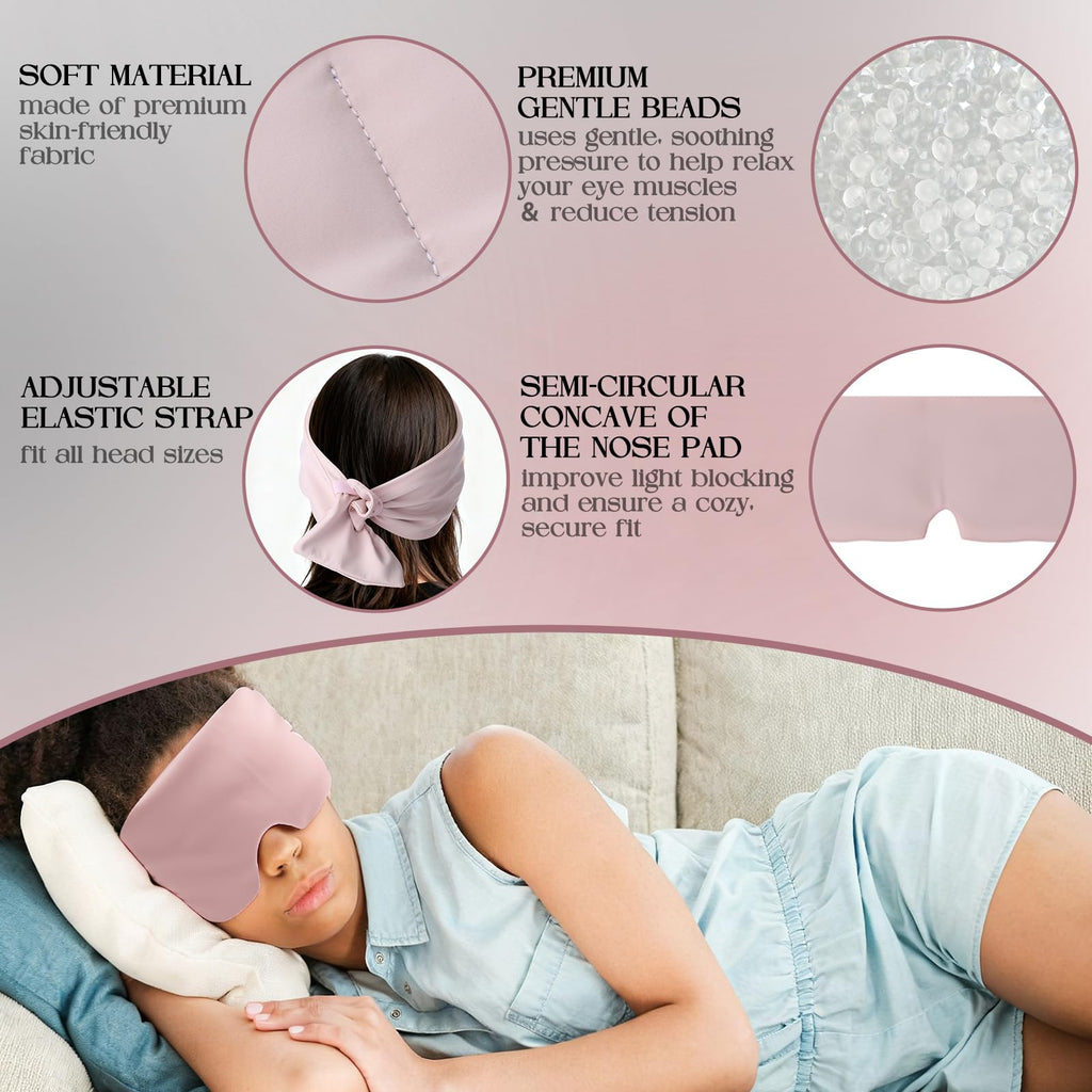 Bonuci 2 Pcs Weighted Eye Mask for Sleeping Soft Blackout Gravity Sleep Mask Gentle Pressure Eyes Cover with Adjustable Elastic