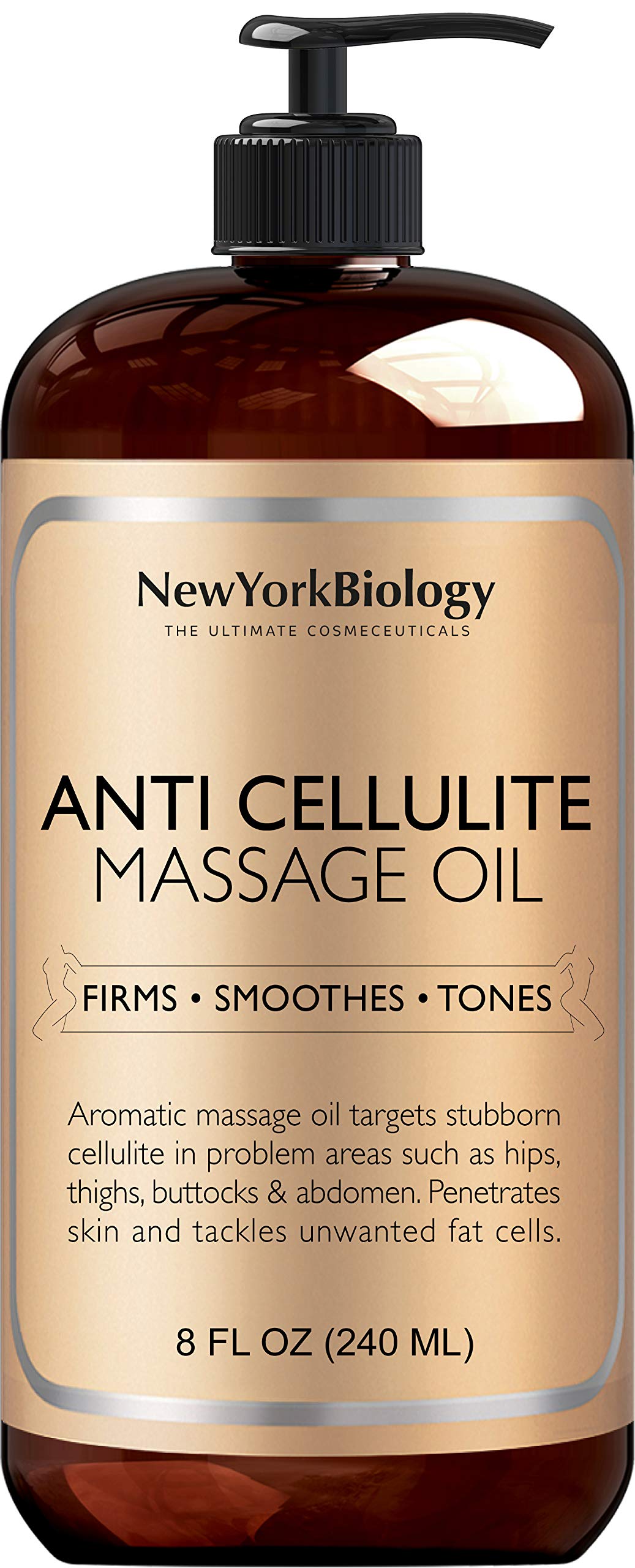 New York Biology Anti Cellulite Massage Oil 8 Fl. oz - Made with 100% Natural Oils - Sensual Body Oil for Massage Therapy, Muscl