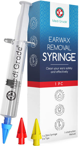 Medi grade Ear Wax Removal Syringe - Natural Ear cleaner for Safely Removing Ear Wax at Home - Reusable Ear cleaning Kit with 3x