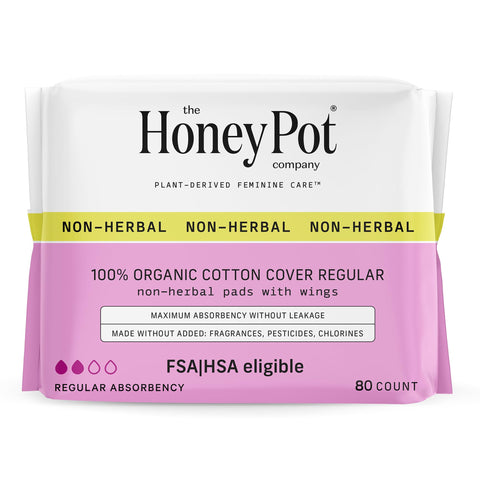 The Honey Pot Company - 80 ct - Pads for Women - Non-Herbal Regular Flow w/Wings - Organic Cotton Cover & Ultra-Absorbent Pulp C