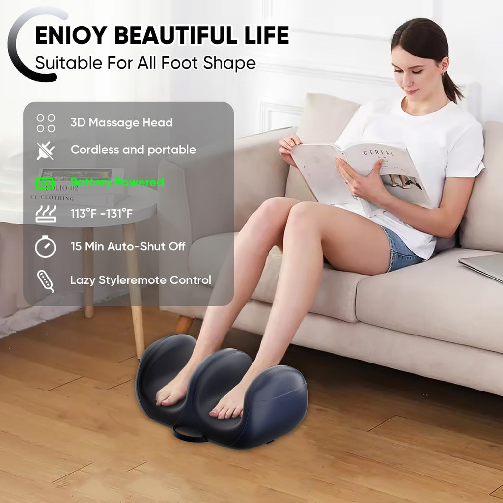 LINGTENG Cordless Rechargeable Foot Massager, 2025 Upgraded Foot Massager with Heat for Cord Remote Control, Portable for Home/O