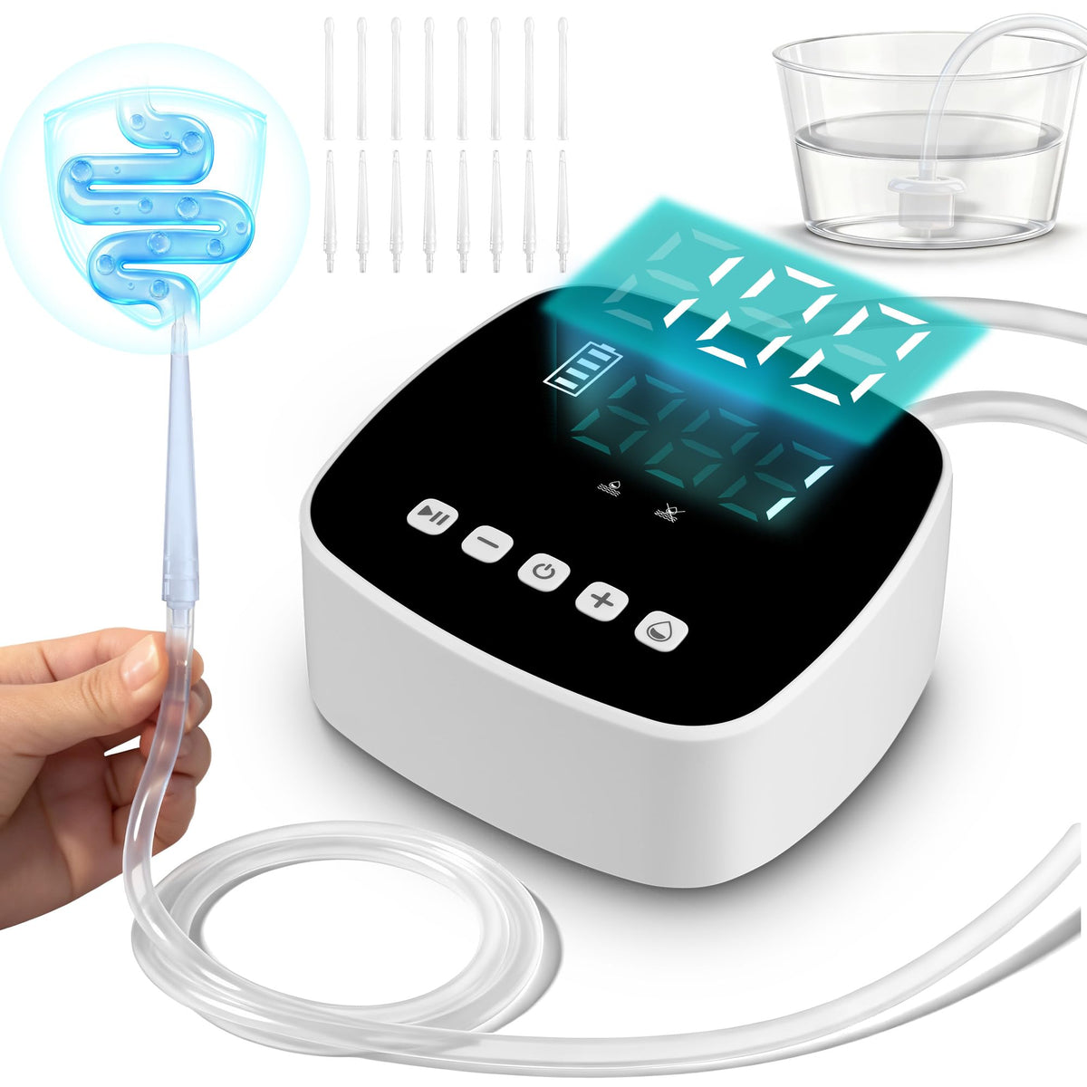 Electric Enema Kit,Rechargeable Colon Cleansing System with Dual Nozzles