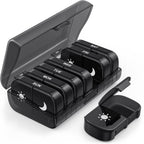 PULIV Extra Large Weekly Pill Organizer 2 Times a Day, One-Side Open Pill Box 7 Day for Easy Filling, Black Privacy Protection A