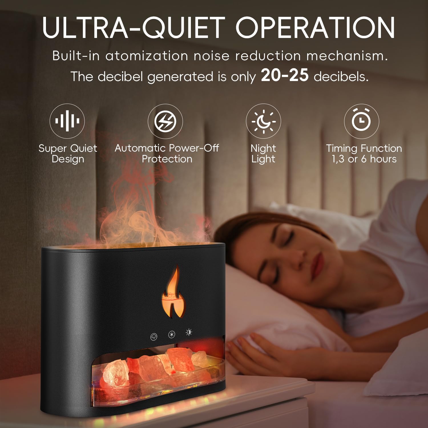 Yaledi Fireplace Flame Diffuser, Aromatherapy Essential Oil 250ml Himalayan Salt Lamp Cool Mist Ultrasonic Humidifier for Bedroo