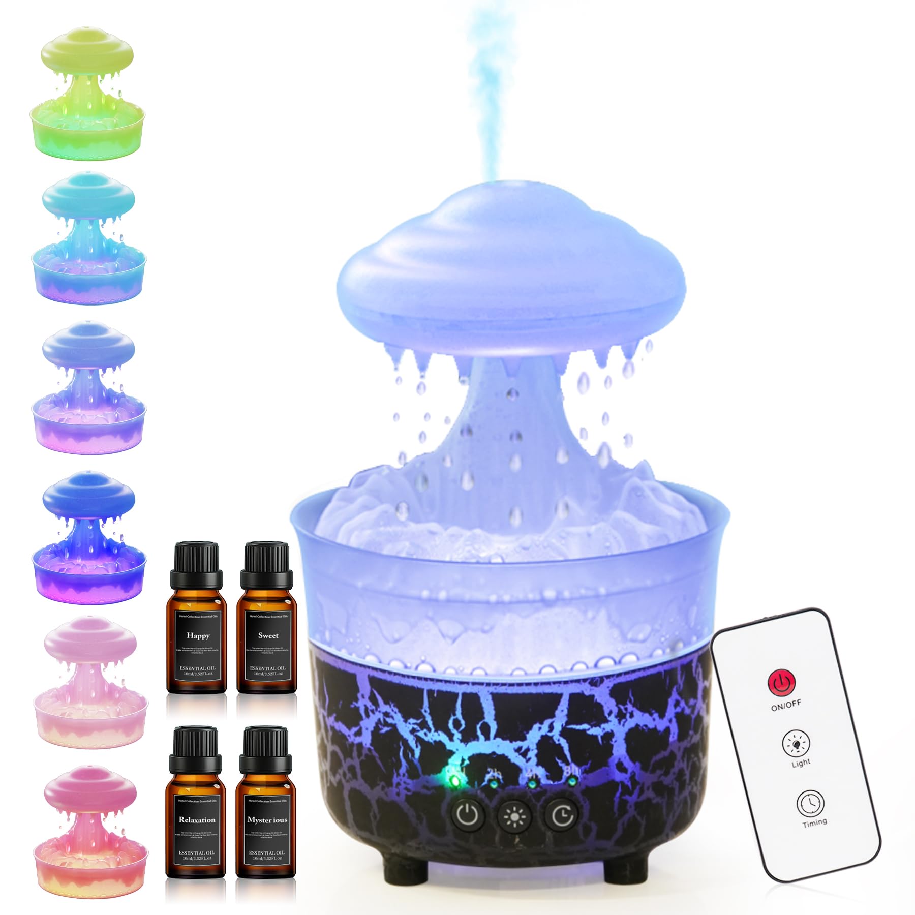 BOHOFAM Aroma Essential Oil Diffuser,Rain Cloud humidifier Simultaneously Water Drip and Air Mist,Rain Diffuser with 4 Hotel Col