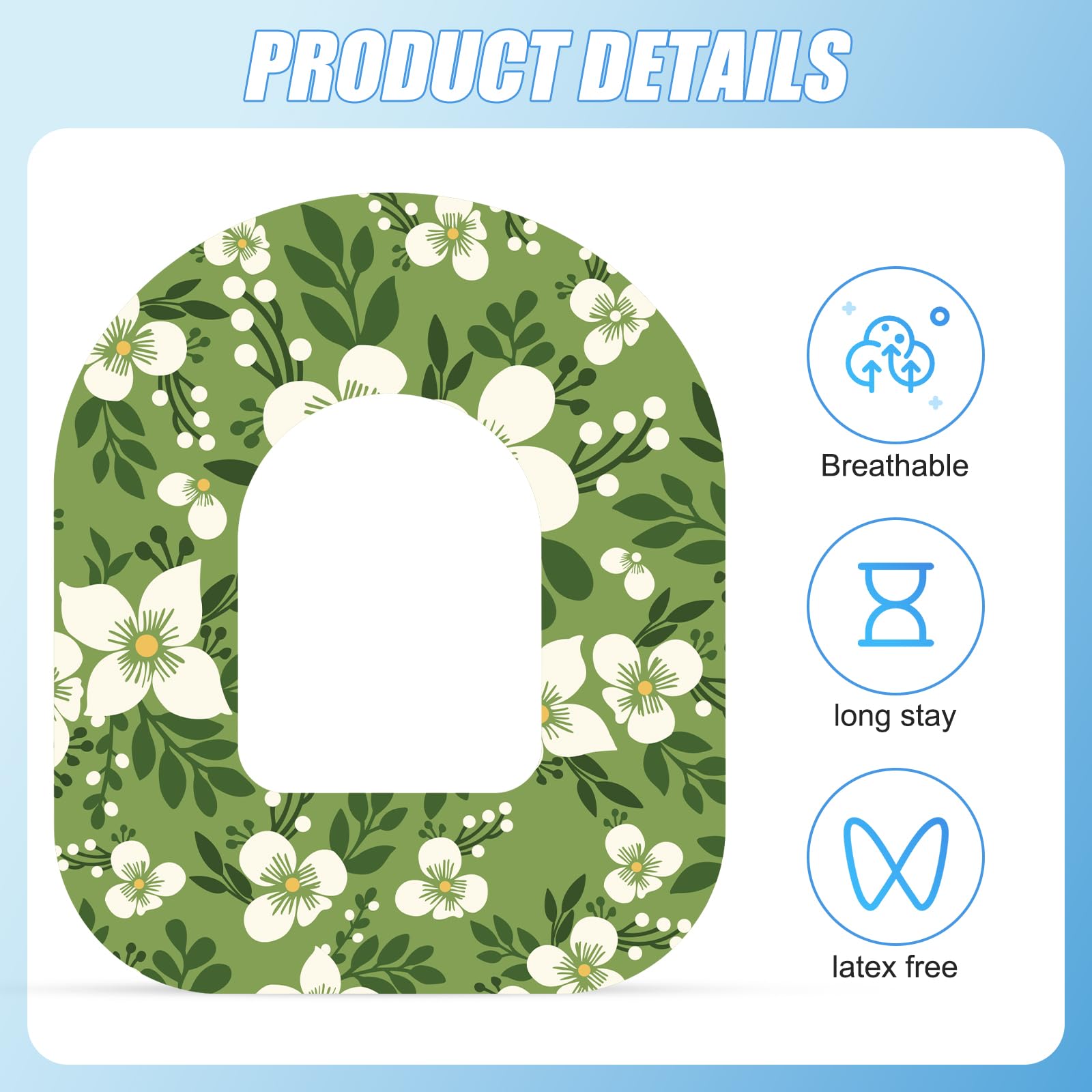 25pcs Adhesive Patches for Omnipod 5, Breathable Waterproof CGM Insulin Sensor Covers, Medical Overpatches, Flower Prints Glucos