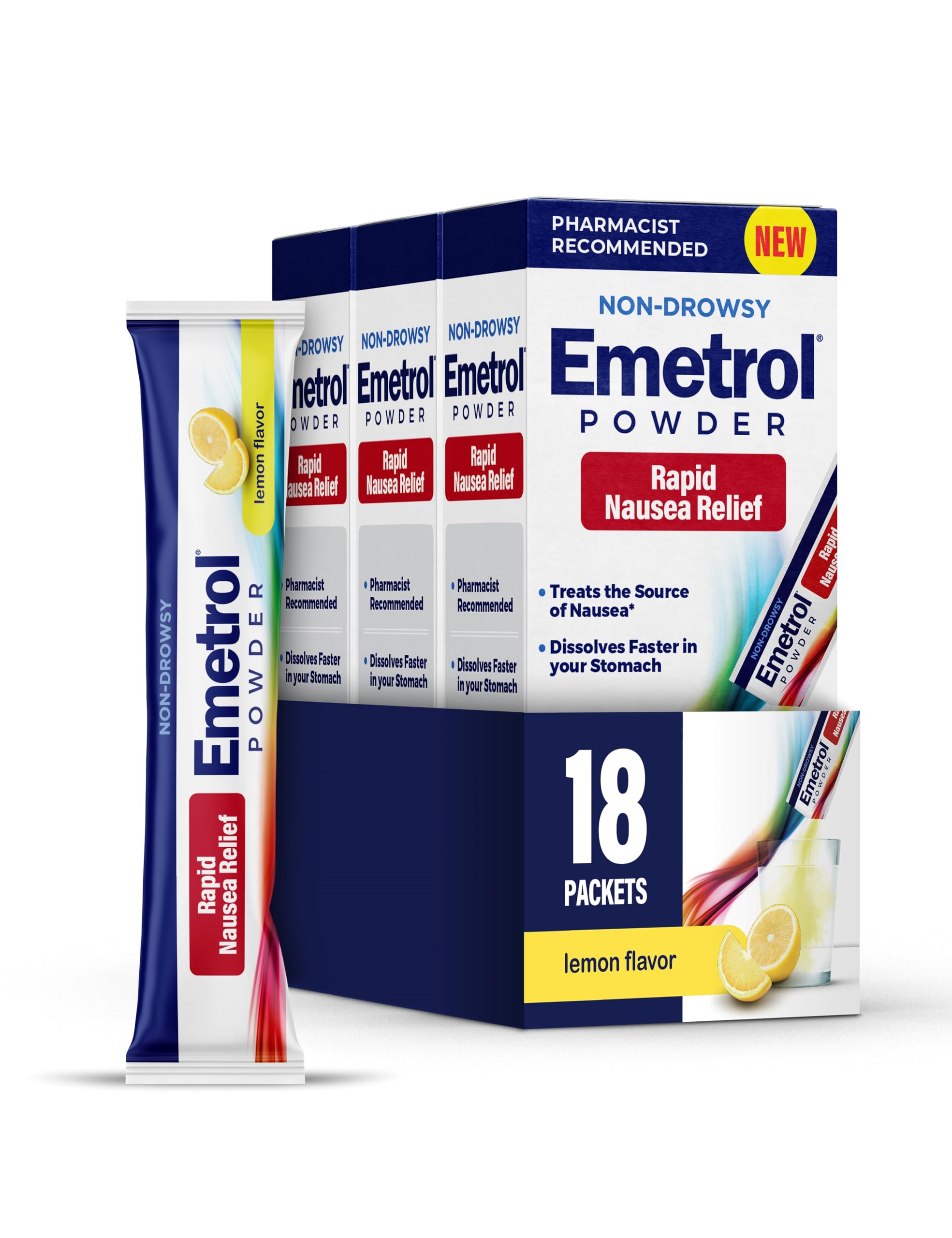 Emetrol Non-Drowsy Nausea Relief Powder Mix - Electrolyte Drink Mix for Rapid Upset Stomach & Nausea Relief, Morning Recovery & 