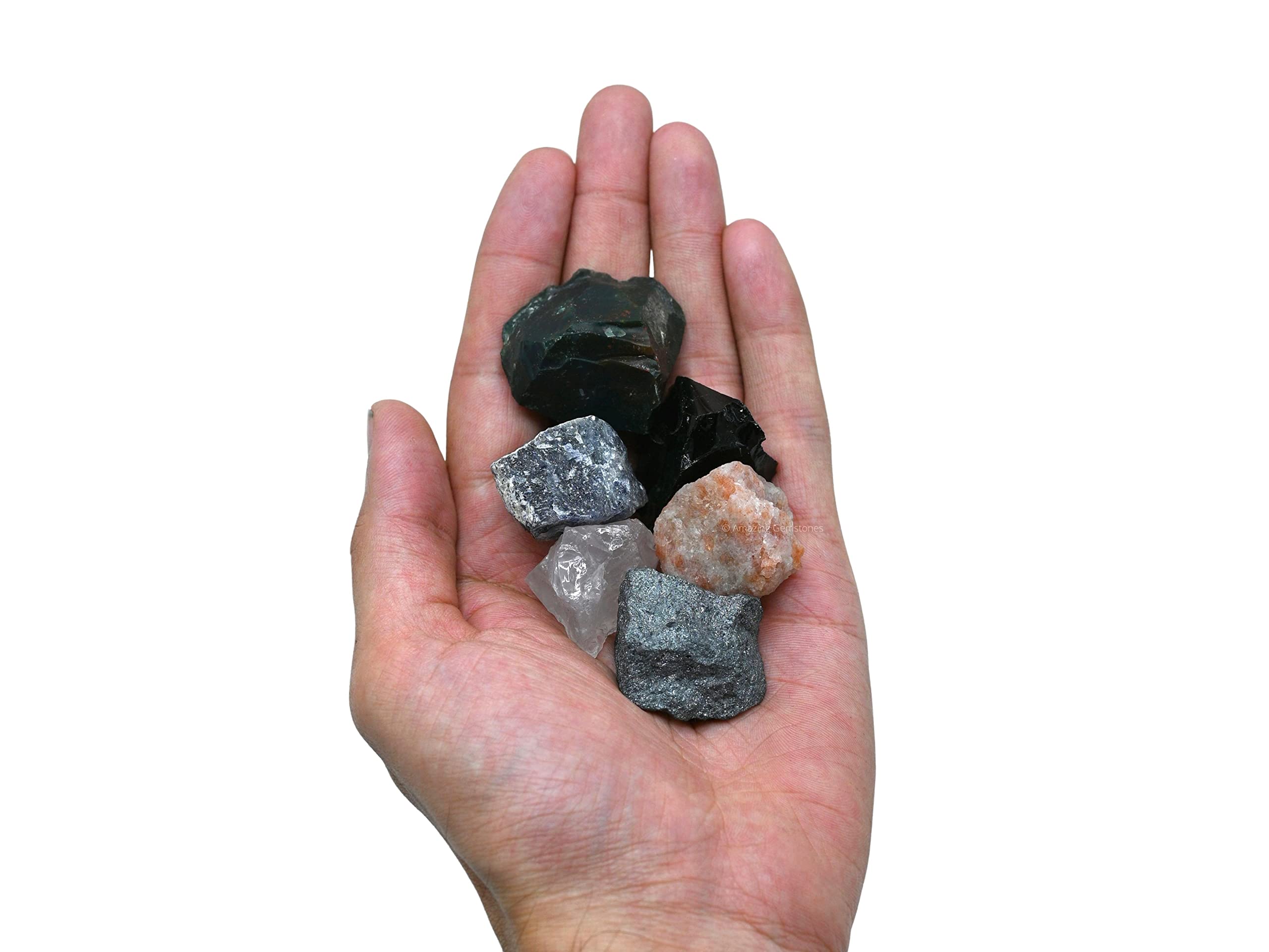 Crystals for Pregnancy, Set of 6 Blood Stone, Iolite, Hematite, Rose Quartz, Black Obsidian and Sunstone Healing Crystals and St