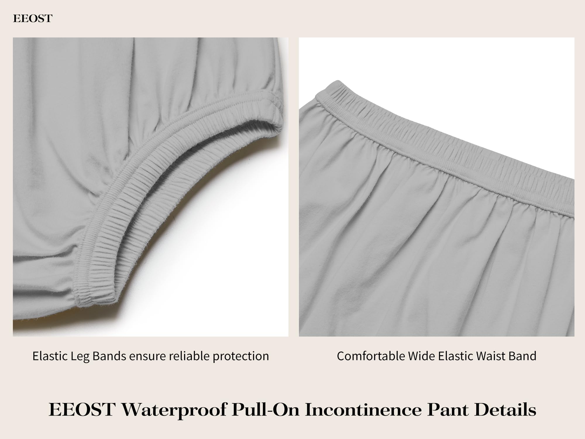 EEOST Adult Diaper Cover for Incontinence Noiseless Leak-Protection Underwear Waterproof Plastic Pants Rubber Pants Lightweight(
