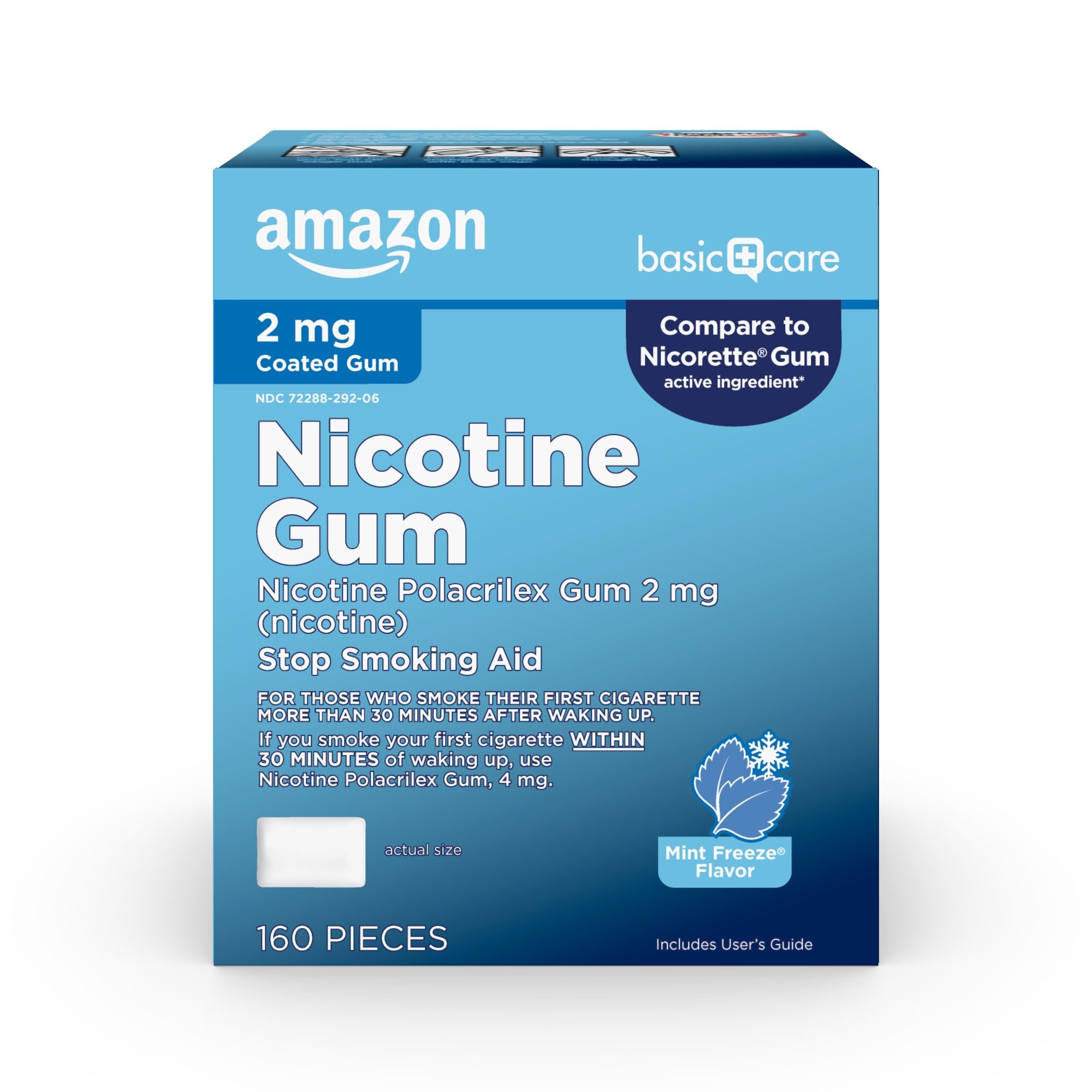 Amazon Basic Care Coated Nicotine Gum 2 mg, Ice Mint Flavor, Stop Smoking Aid, Relieves Nicotine Cravings to Help You Quit Smoki