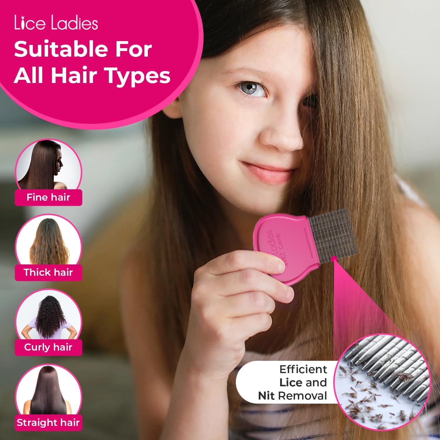 Lice and Nit Comb by Lice Ladies - Efficient Lice and Nit Removal | Lice Comb Safe for All Types of Hair | Stainless Steel Teeth