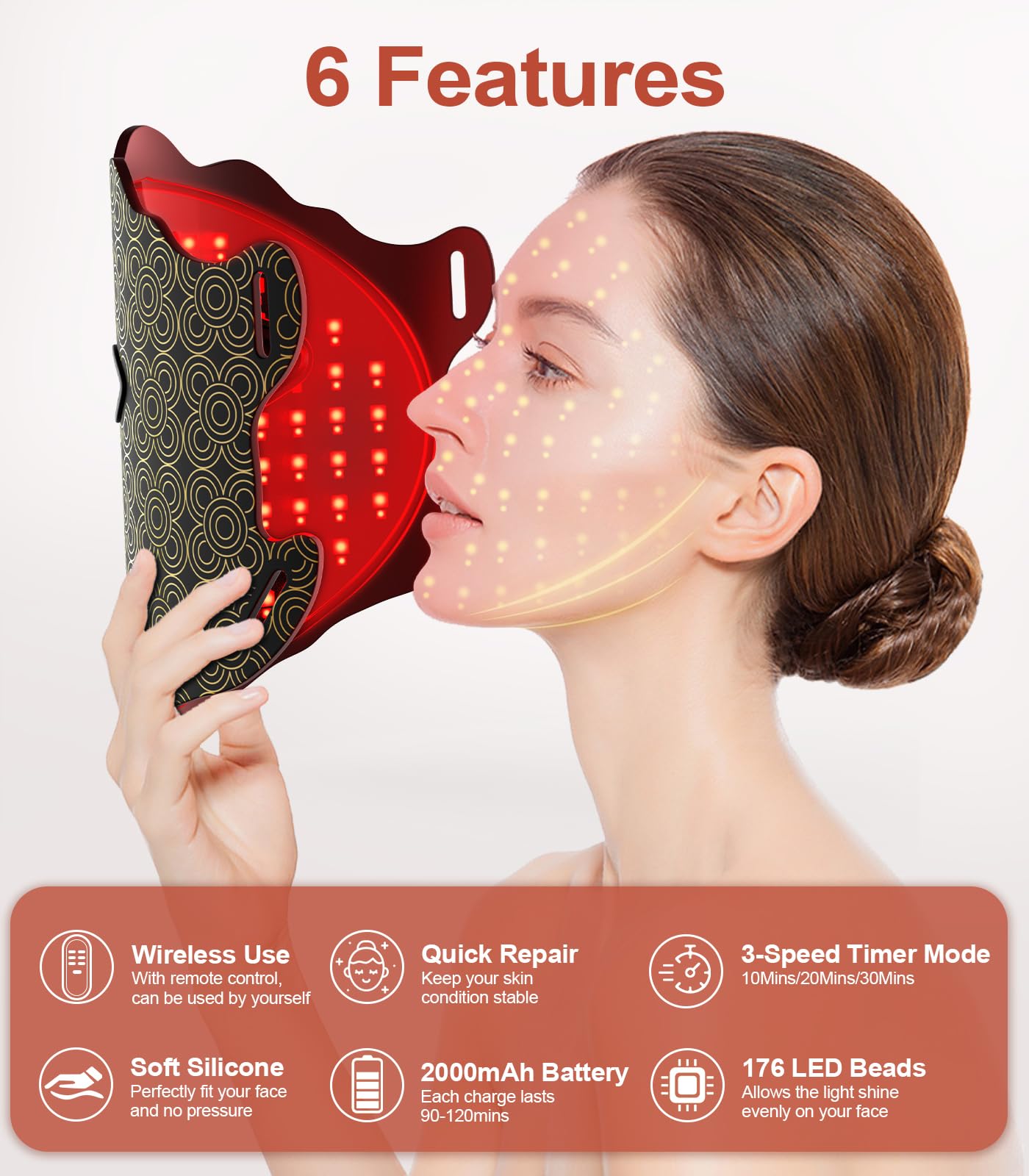Red Light Therapy for Face, 7 Colors Red Light Therapy Mask with Near-Infrared 850nm, Timing Function, Rechargeable LED Face Mas