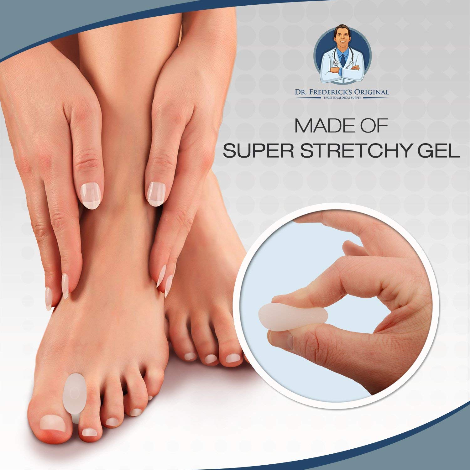 Dr. Frederick's Original Gel Toe Separators - 6 Pcs - Gel Toe Spacers - Temporary Bunion Corrector - Gel Orthotic for Bunion - O