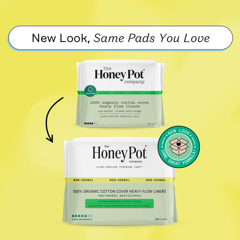 The Honey Pot Company - Panty Liners for Women - Non-Herbal Heavy Liners w/Wings - Organic Cotton Cover & Ultra-Absorbent Core -