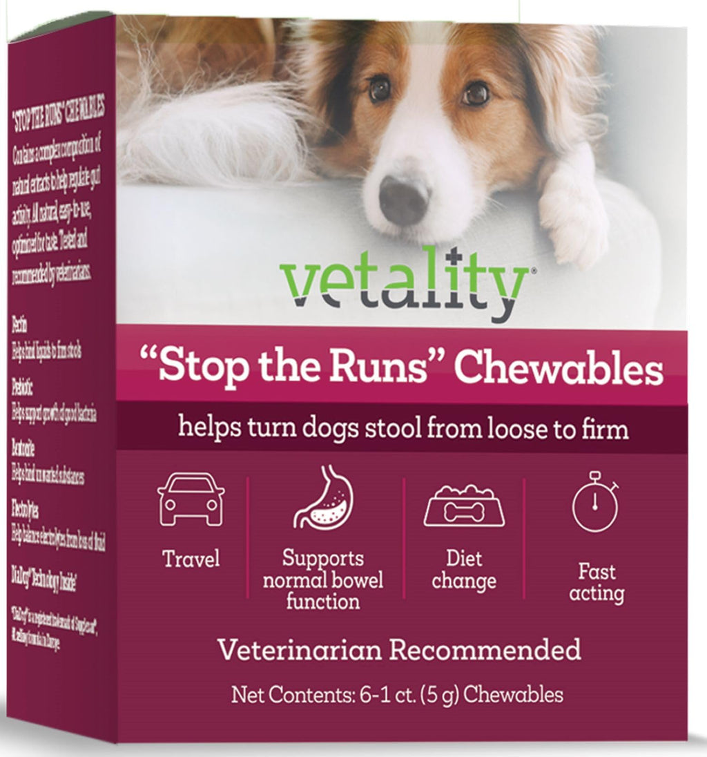 Vetality Stop The Runs | Dog Anti Diarrhea Medicine | 6 Count Chewable | Chicken Flavor