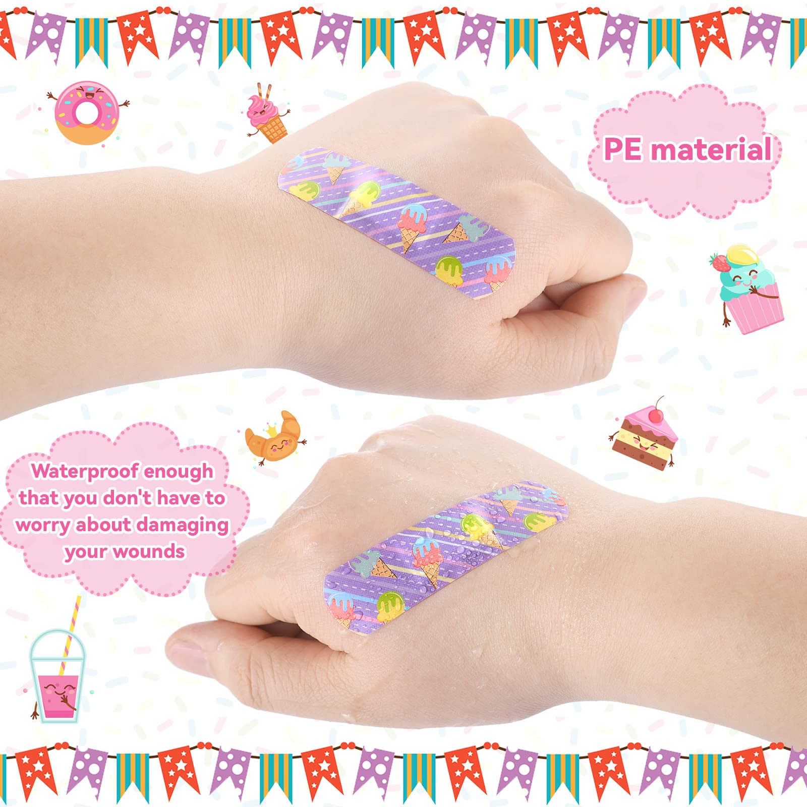 Panelee 120 Pcs Kids Bandages Bulk Cute Cartoon Flexible Waterproof Breathable Bandages Strip Protect Cuts and Scrapes for Girls