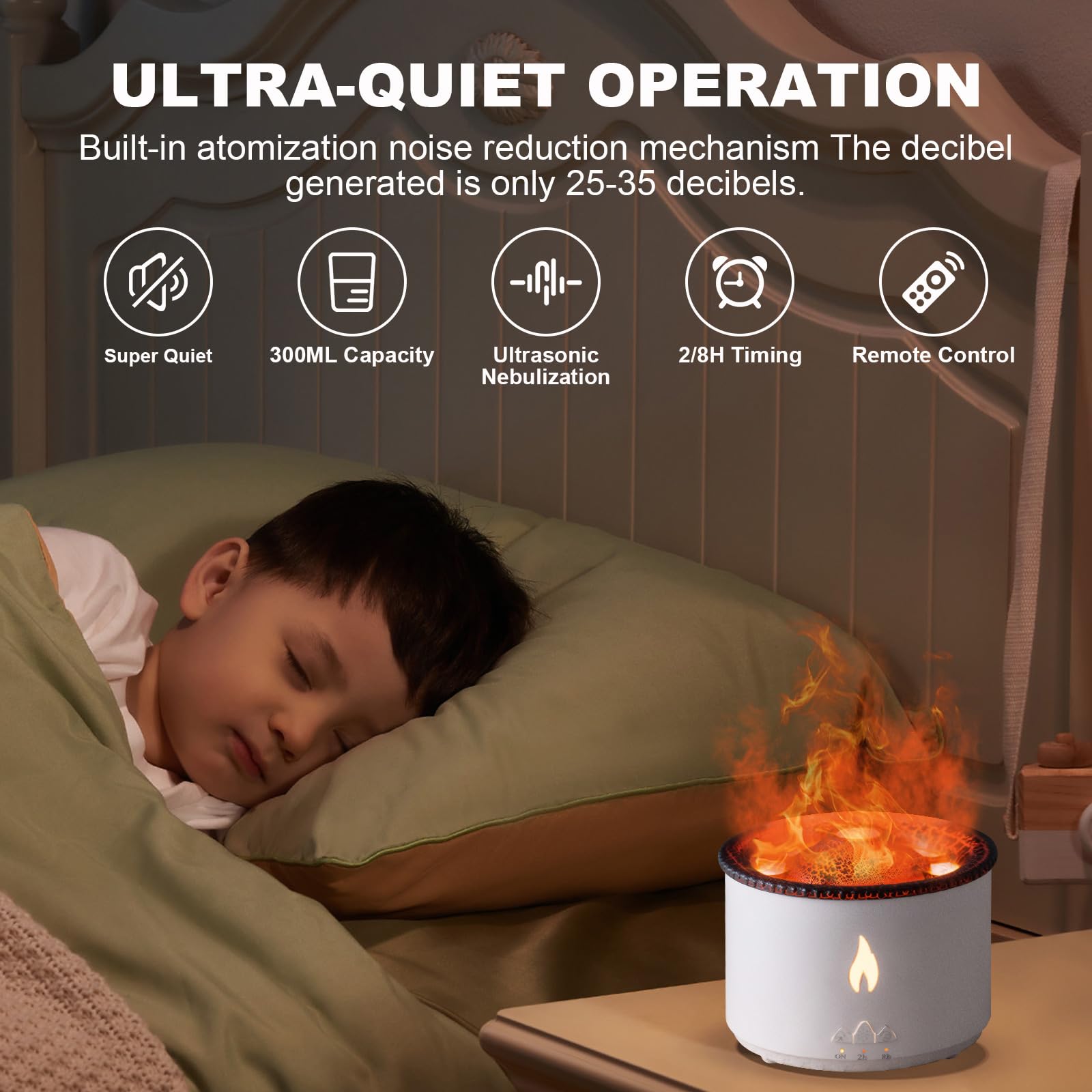 Volcano Humidifier Flame Aroma Diffuser: 300ml Aromatherapy Humidifier Jellyfish/Flame 2 Mist Mode Air Humidifier Remote Control