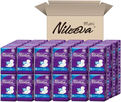 Nileeva Care Maxi Sanitary Napkins with Wings - Ultra Soft, Super Absorbency & Individually Wrapped Super Value Bulk Pack (14 Pa