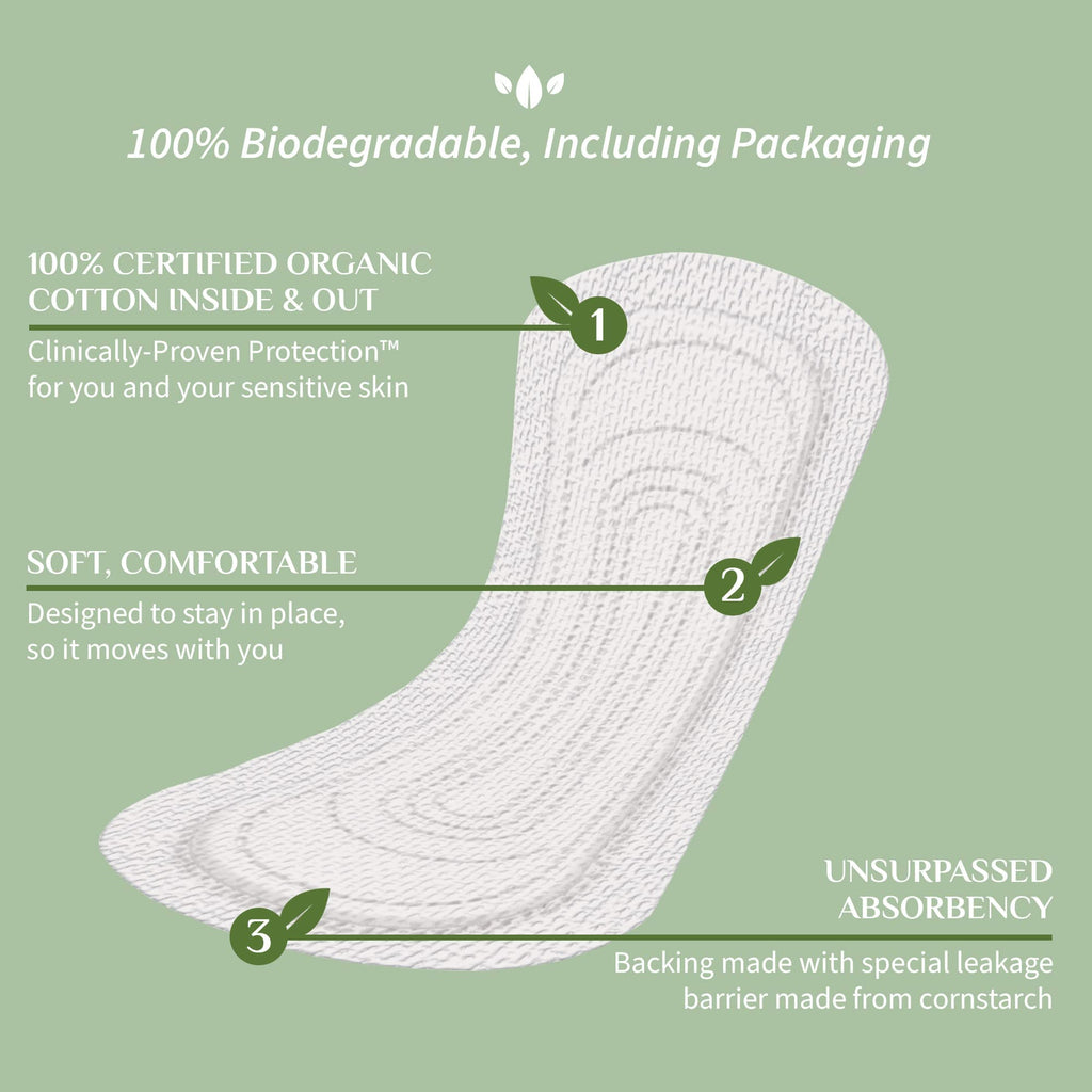 Organyc 100% Organic Cotton Light Incontinence Liners for Bladder Leakage Control, FSA/HSA Eligible, Ultra Thin, Light Flow, 24