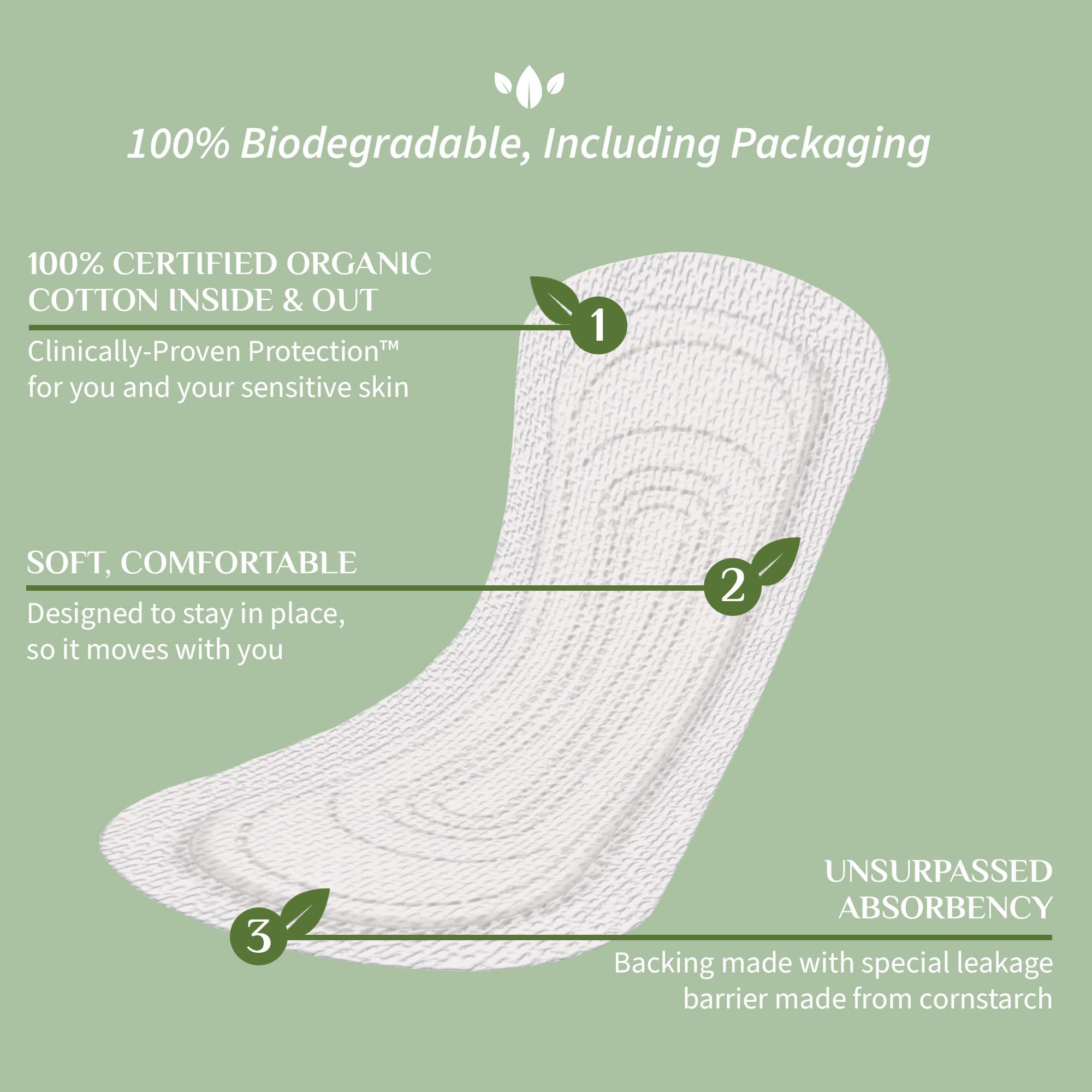 Organyc 100% Organic Cotton Light Incontinence Liners for Bladder Leakage Control, FSA/HSA Eligible, Ultra Thin, Light Flow, 24