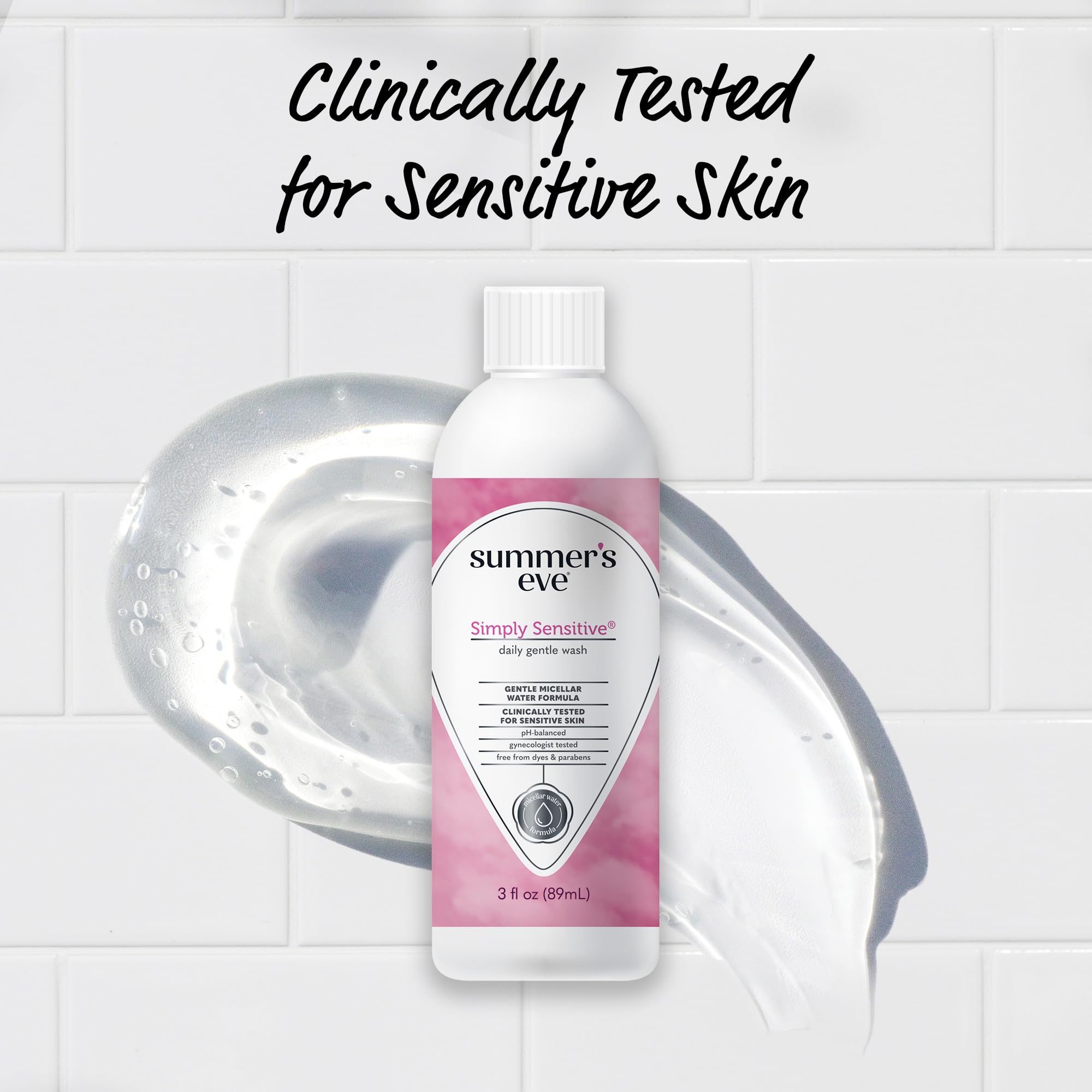 Summer's Eve Simply Sensitive Daily Gentle All Over Feminine Body Wash, Removes Odor, Feminine Wash pH Balanced, Travel Size 3 f