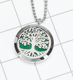 Aromatherapy Essential Oil Diffuser Necklace Tree of Life Pattern Stainless Steel Locket Pendant with 24 Inch Chain