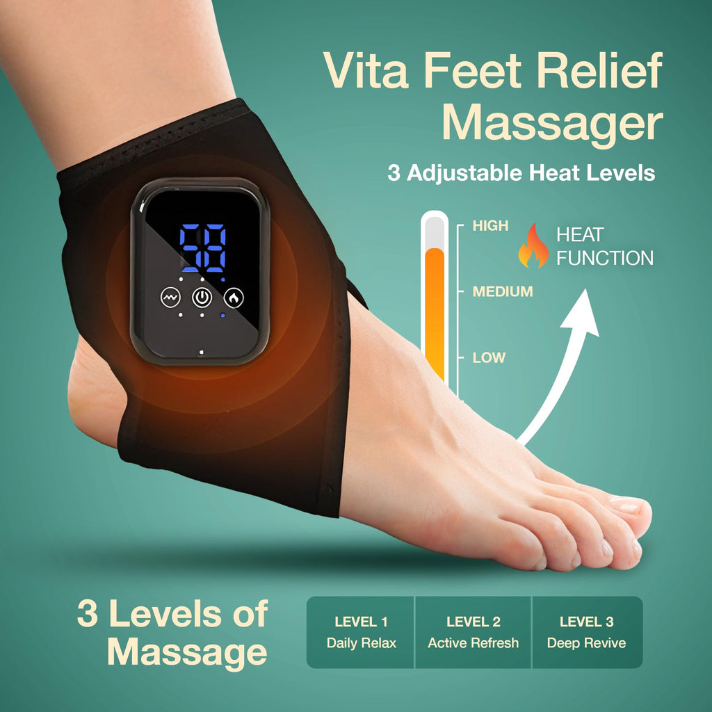 FREEZE2TRIM Vita Feet Relief Ankle Heating Pad with Vibration - Foot & Leg Relaxation Support - Cordless Portable Calf Wrap for