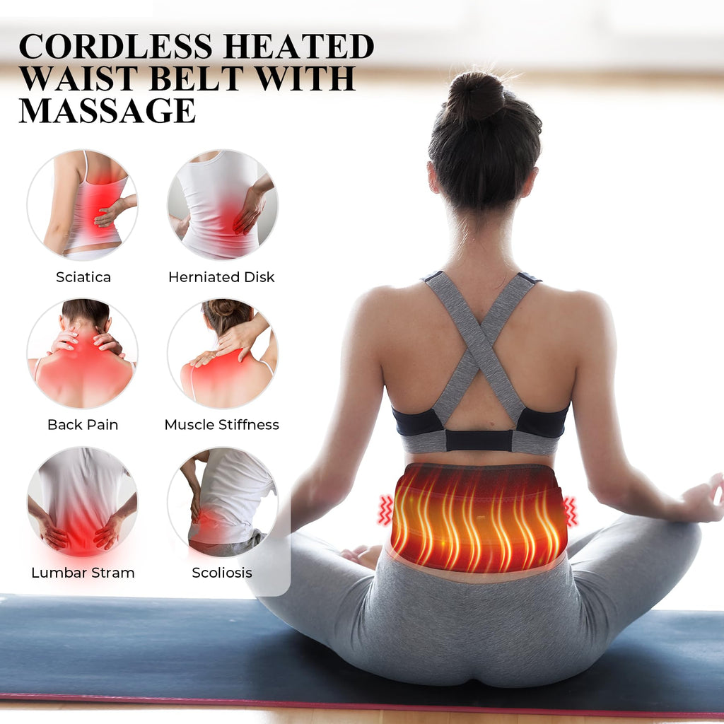 VIYACHY Heating Pad with Massager for Back Comfort, Cordless Lower Back Massager with 6 Heat Levels, Portable Vibrating Heated B