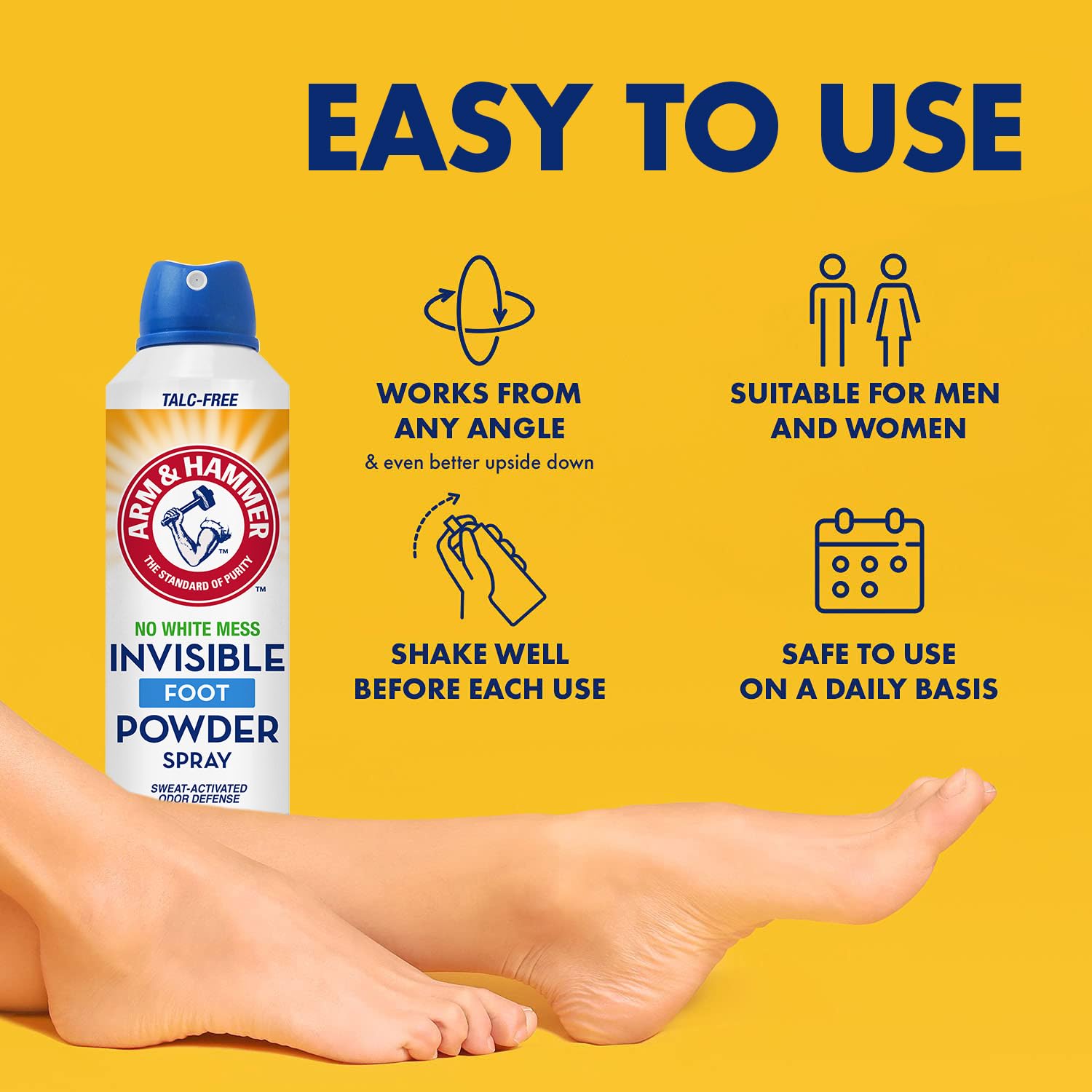 Arm & Hammer Invisible Foot Powder Spray, Clear Talc-Free Foot Odor & Sweat Control, Foot Spray Odor Eliminator Spray, Foot Odor