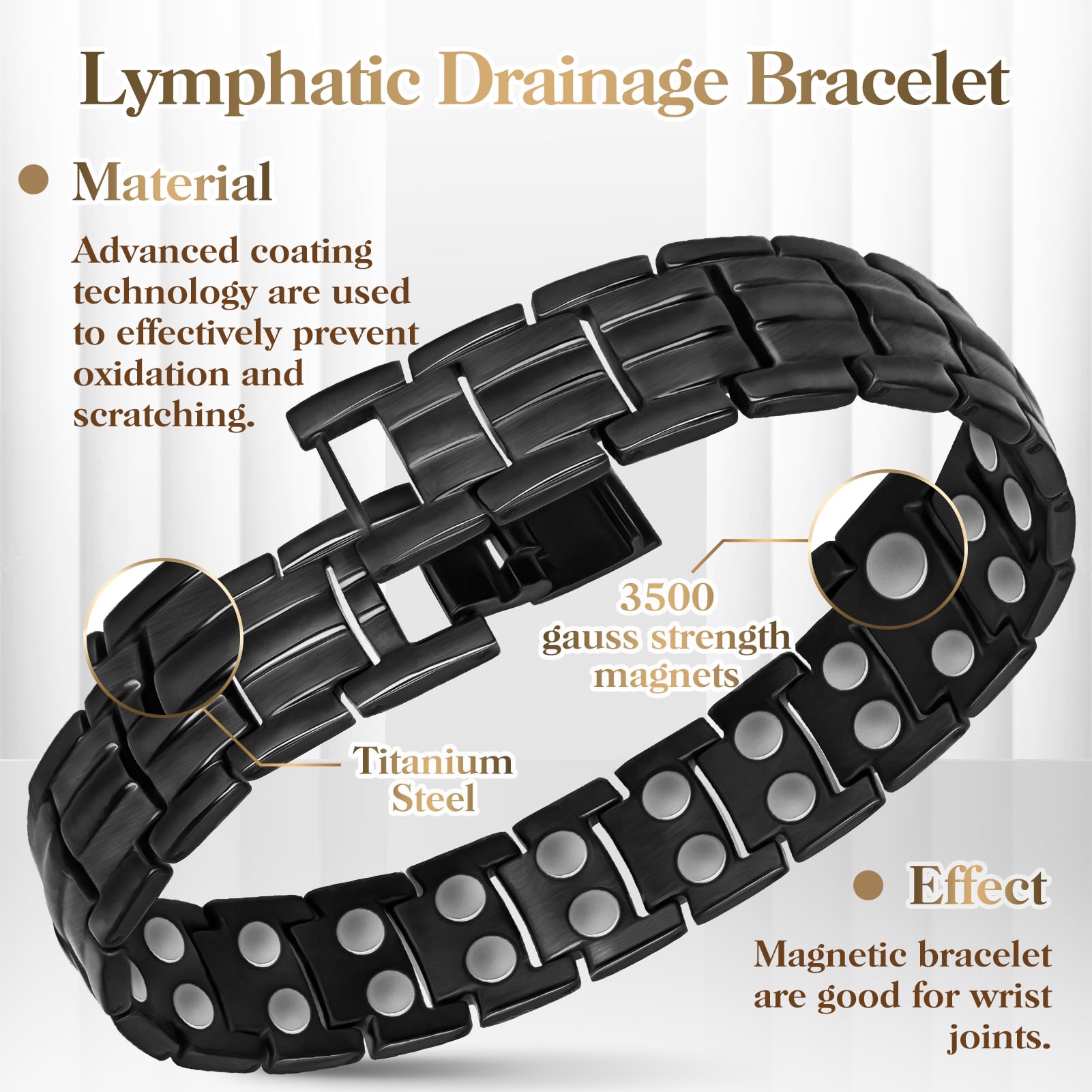 Mahnco Magnetic Bracelets for Men Ultra Titanium Steel Magnetic Bracelet with Double Row Magnets Mens Bracele Adjustable Length