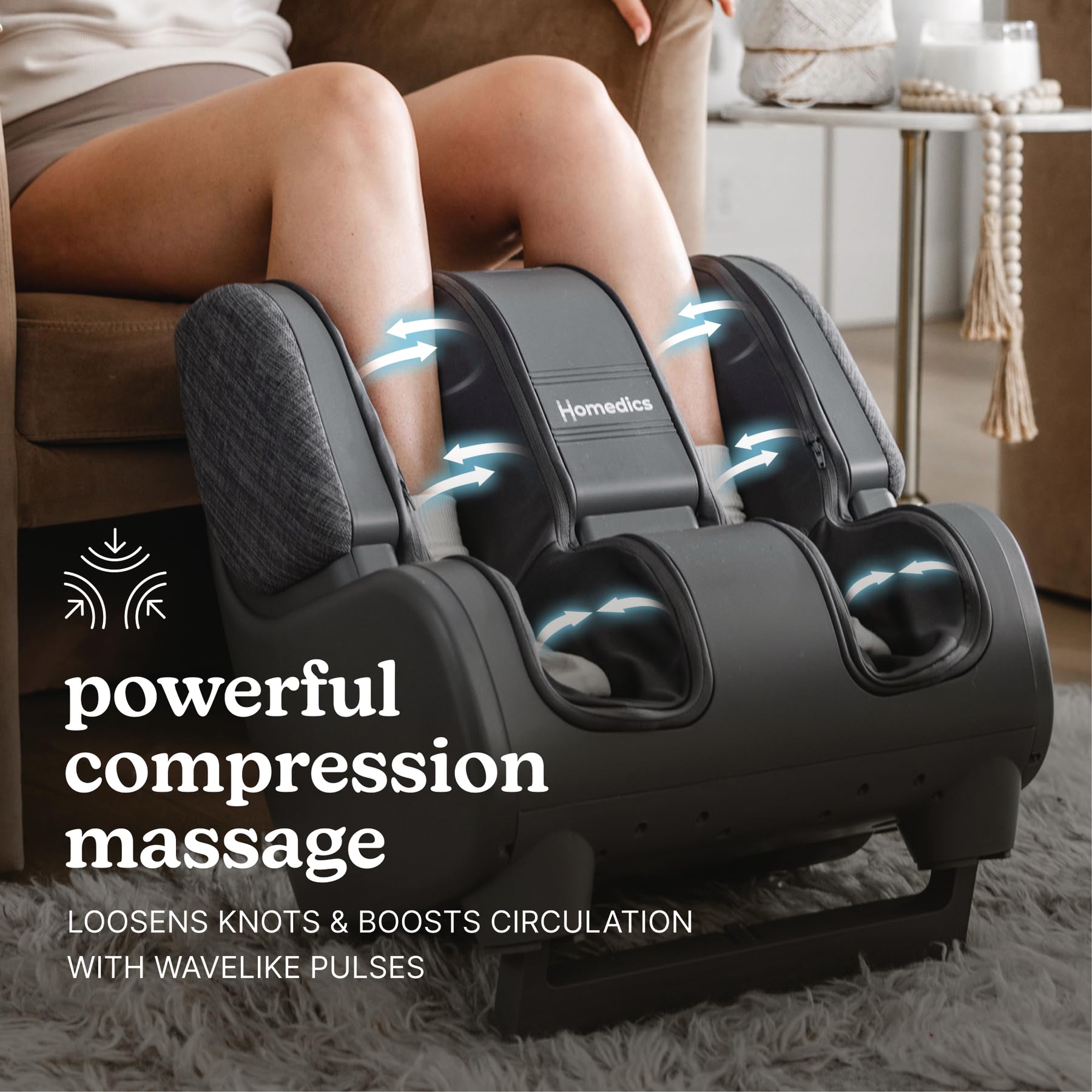 Homedics Deluxe Foot Massager & Calf Massager with Gentle Warmth, Rolling & Compression Massage, Adjustable Tilt, Washable Liner